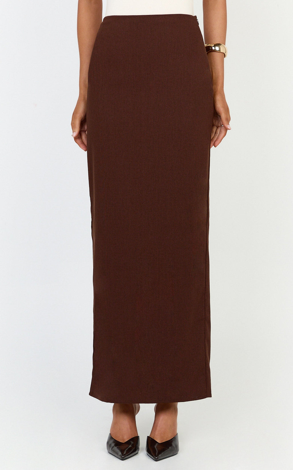 Vance Maxi Skirt - Linen Back Split Skirt in Chocolate