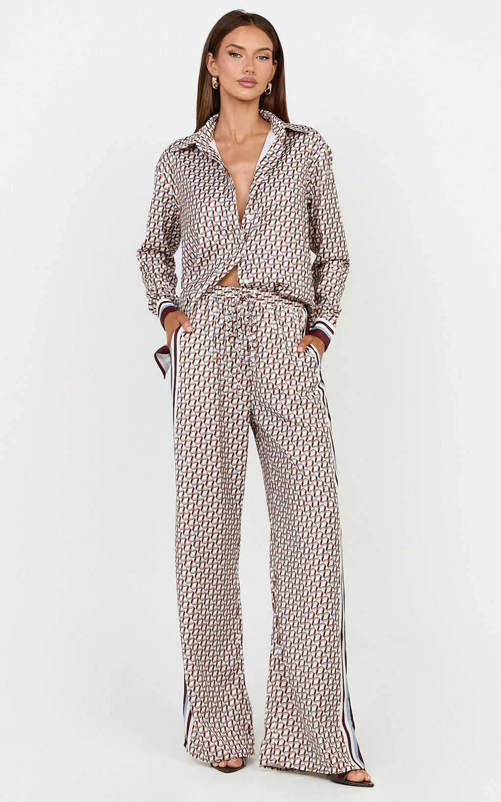 Noelle Pants- Geo Border Print High Elasticated Waist Relaxed Trousers in Geo Border Print
