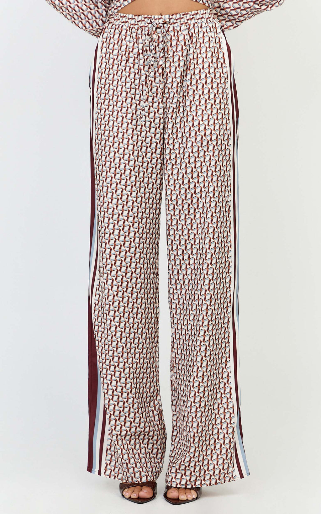 Noelle Pants- Geo Border Print High Elasticated Waist Relaxed Trousers in Geo Border Print