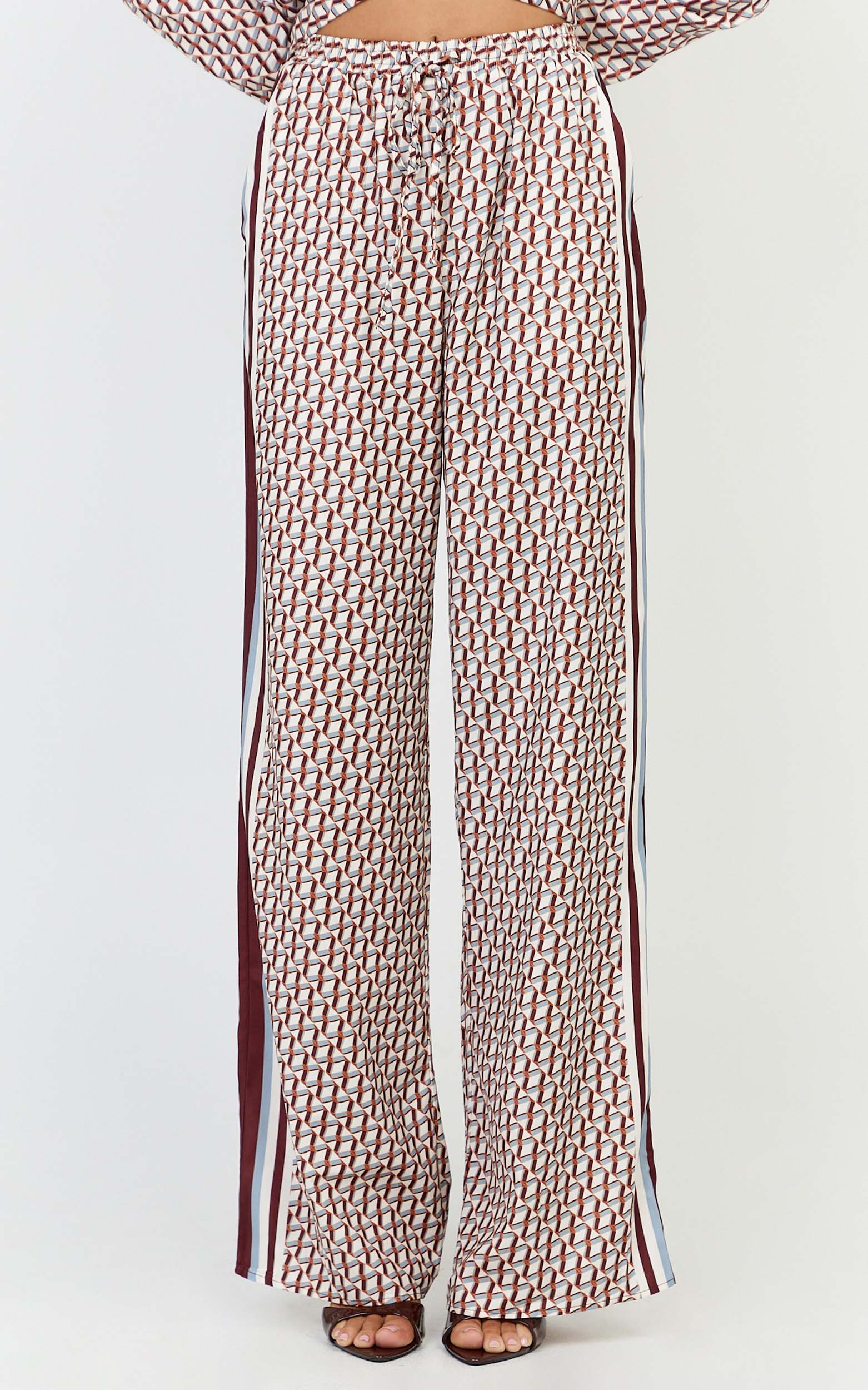 Noelle Pants- Geo Border Print High Elasticated Waist Relaxed Trousers in Geo Border Print
