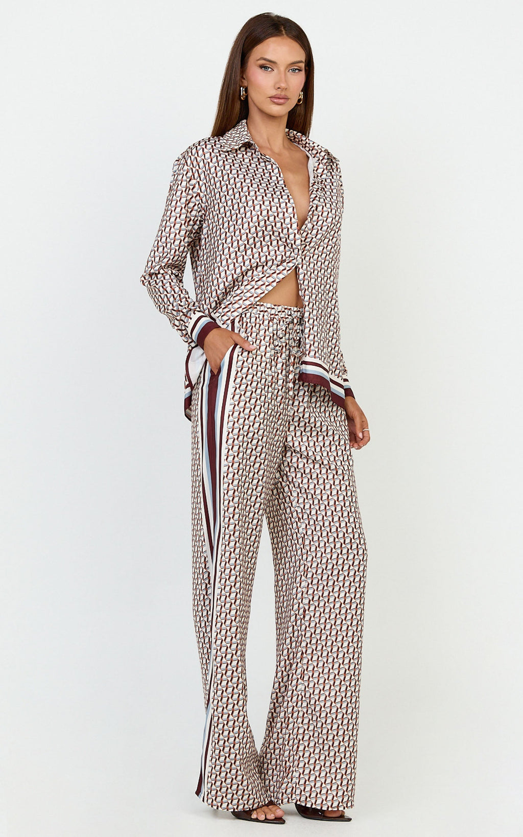 Noelle Pants- Geo Border Print High Elasticated Waist Relaxed Trousers in Geo Border Print