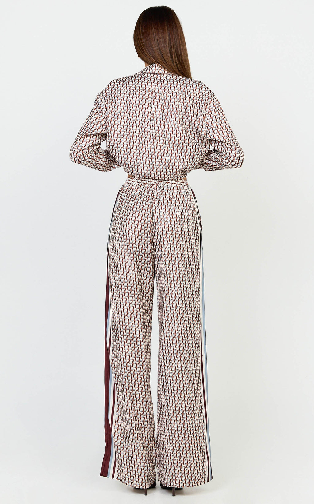 Noelle Pants- Geo Border Print High Elasticated Waist Relaxed Trousers in Geo Border Print