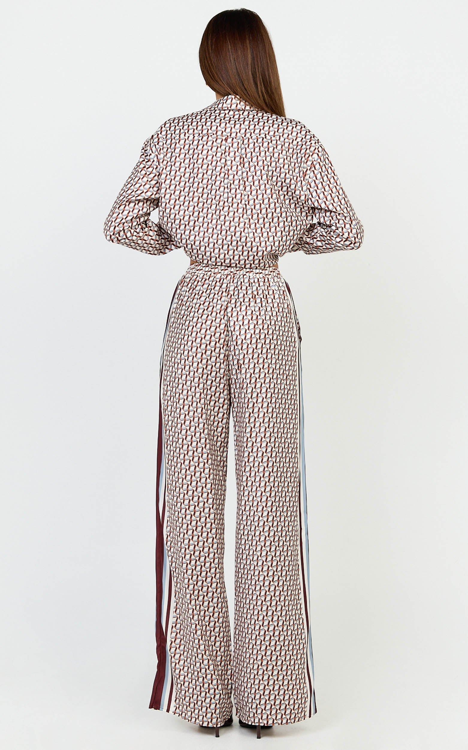 Noelle Pants- Geo Border Print High Elasticated Waist Relaxed Trousers in Geo Border Print