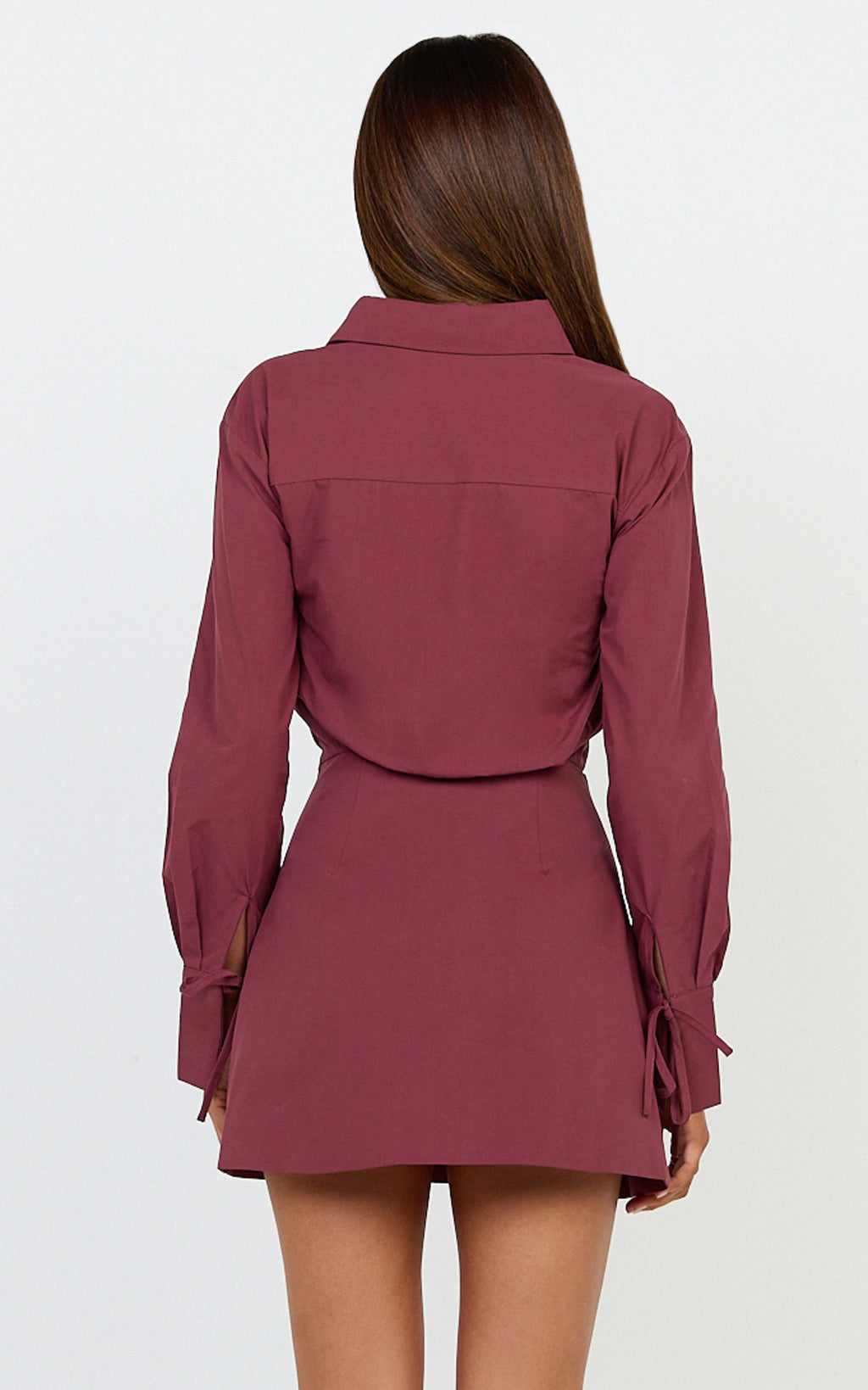 Heath Mini Dress - Collared Button Up Shirt Dress in Wine