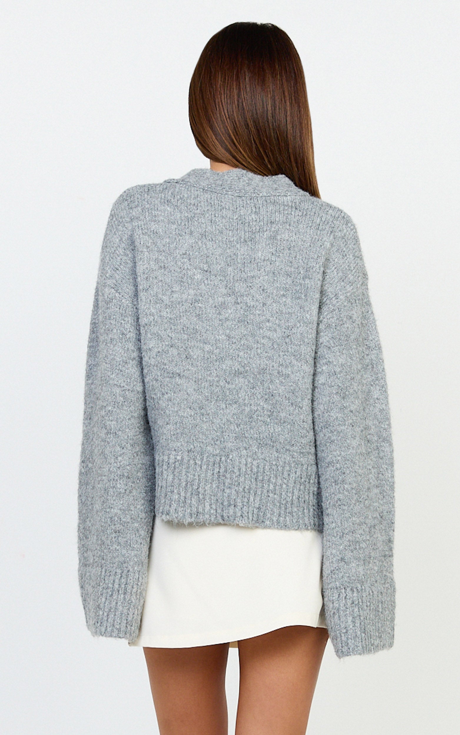 Becka Cardigan - Oversized Recycled Knitted Button Through Cardigan in Grey