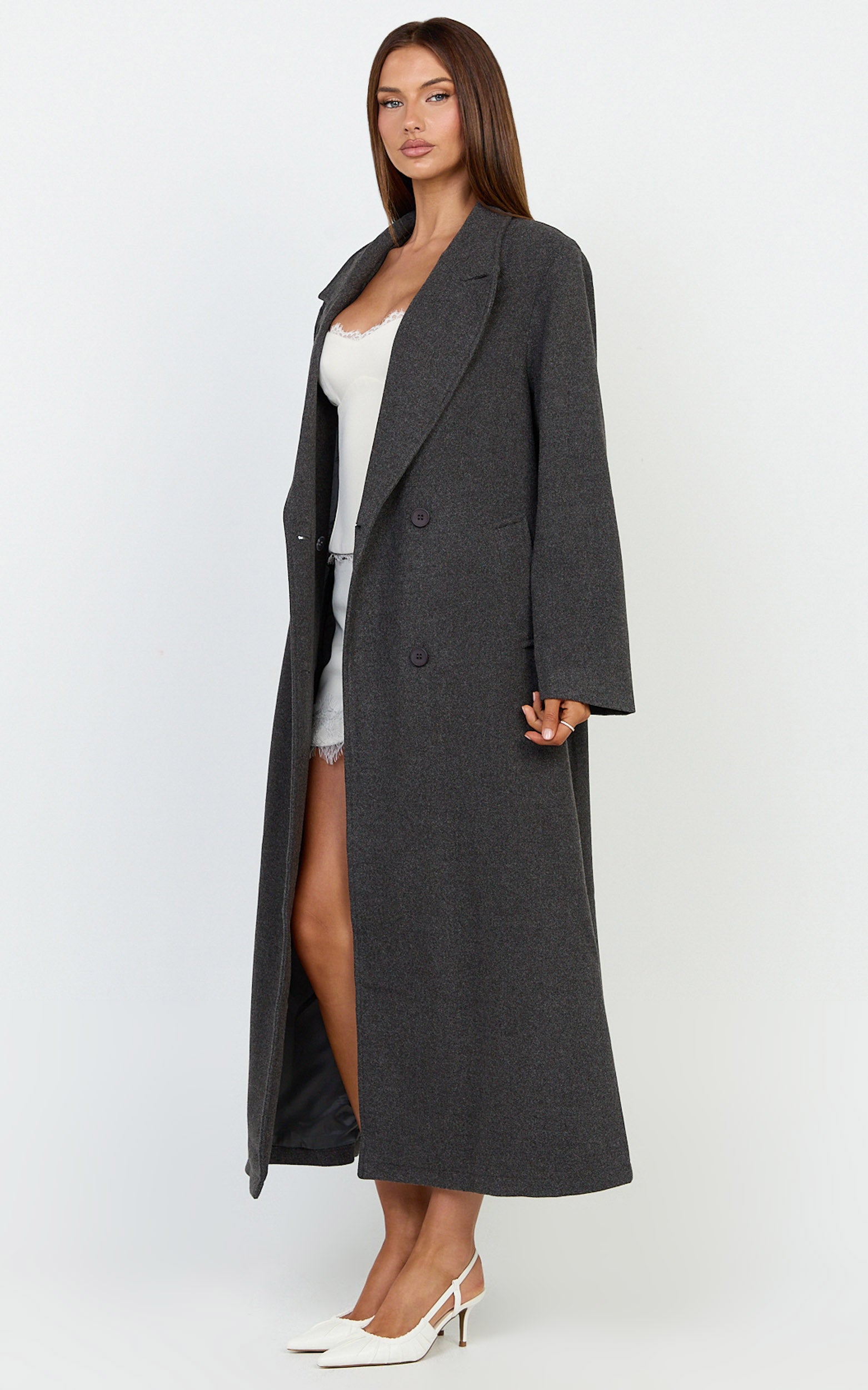 Eloise Coat - Oversized Longline Tailored Coat in Grey Marle