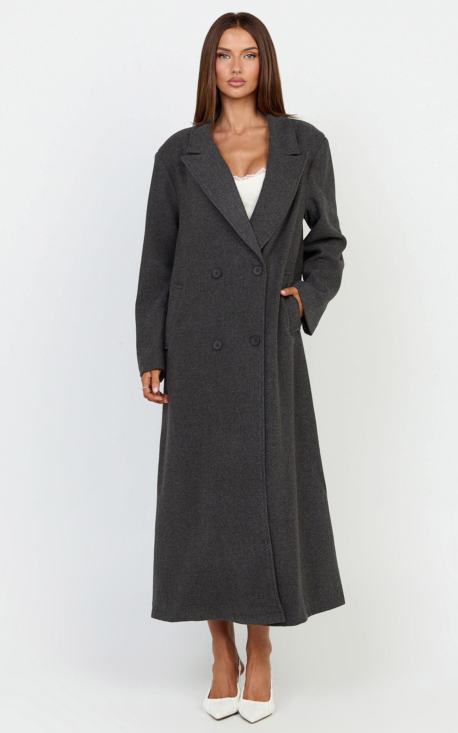 Eloise Coat - Oversized Longline Tailored Coat in Grey Marle