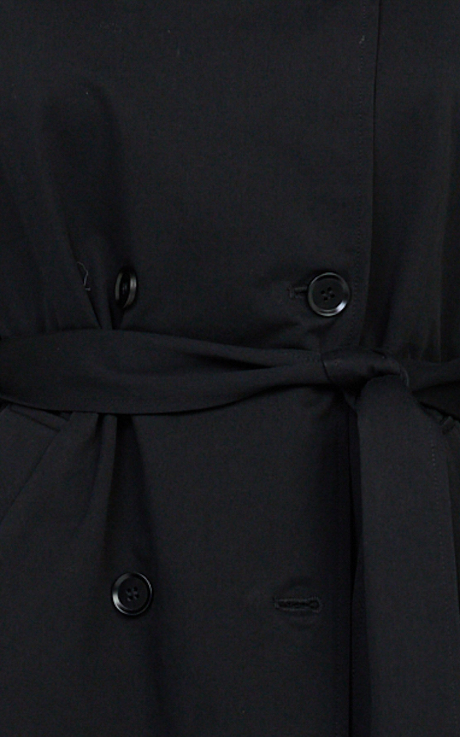 Isla Coat - Funnel Neck Double Breasted Longline Trench Coat in Black