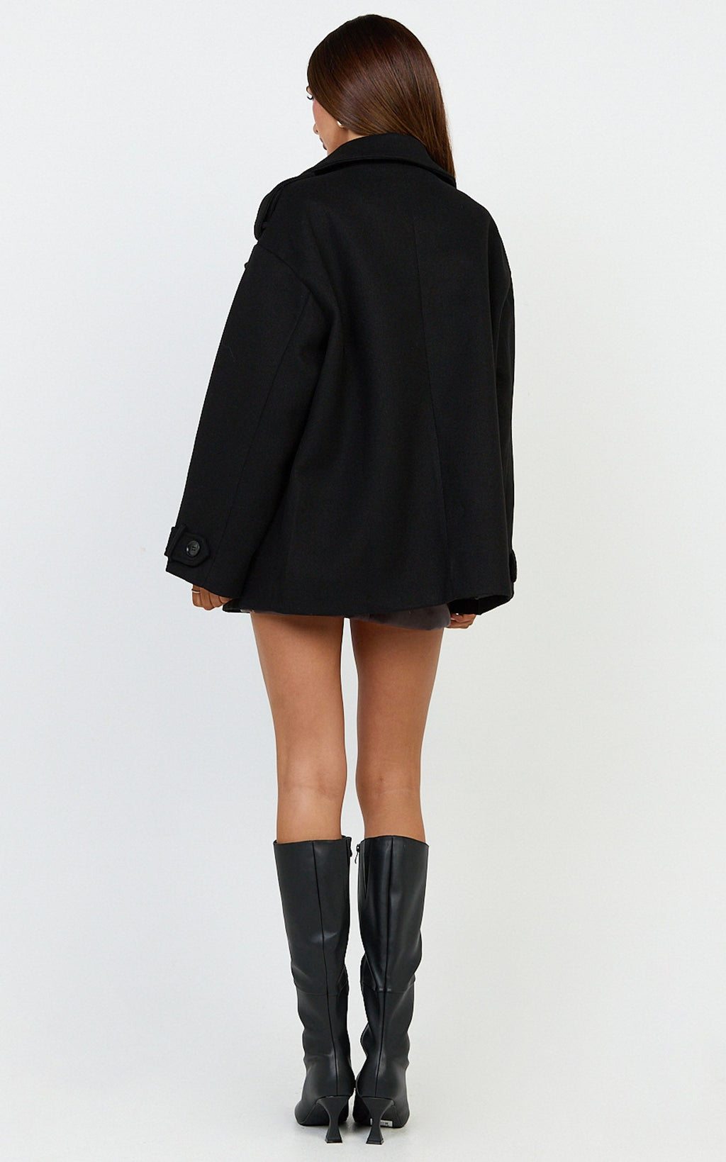 Saskia Coat - Double Breasted Short Wool Like Coat in Black