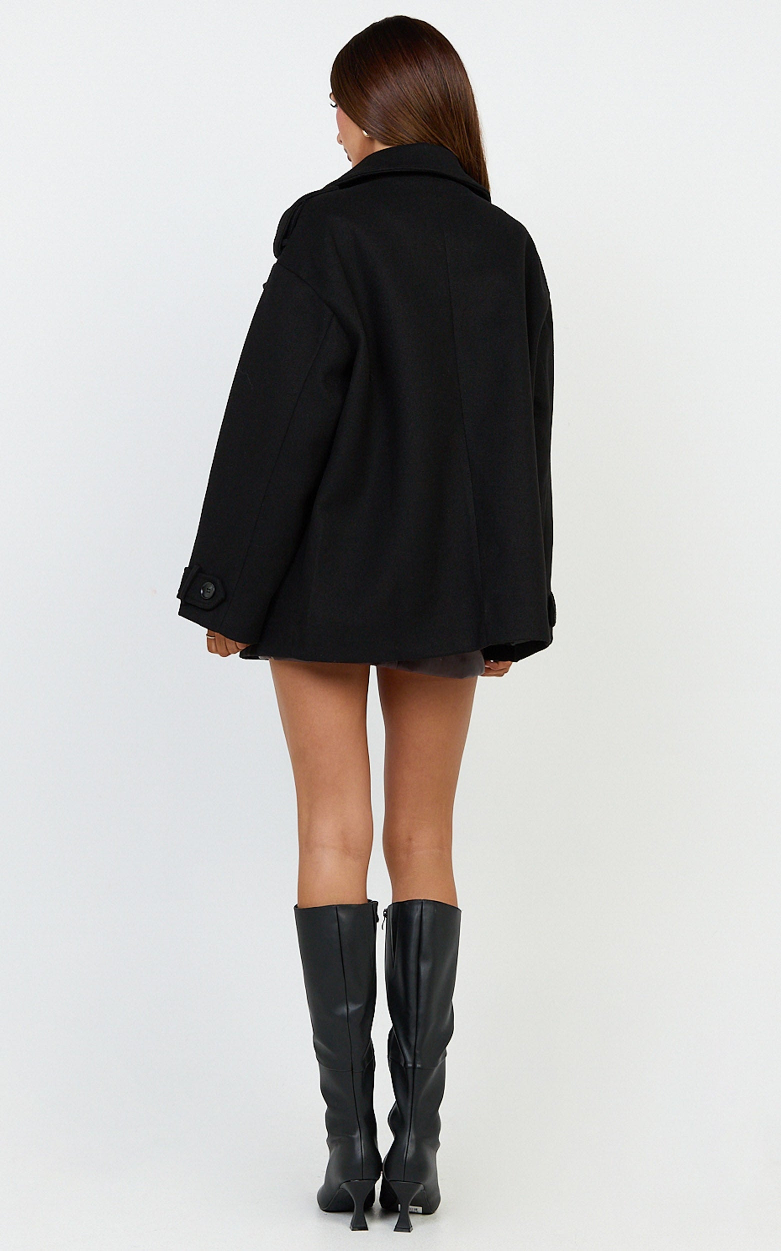 Saskia Coat - Double Breasted Short Wool Like Coat in Black