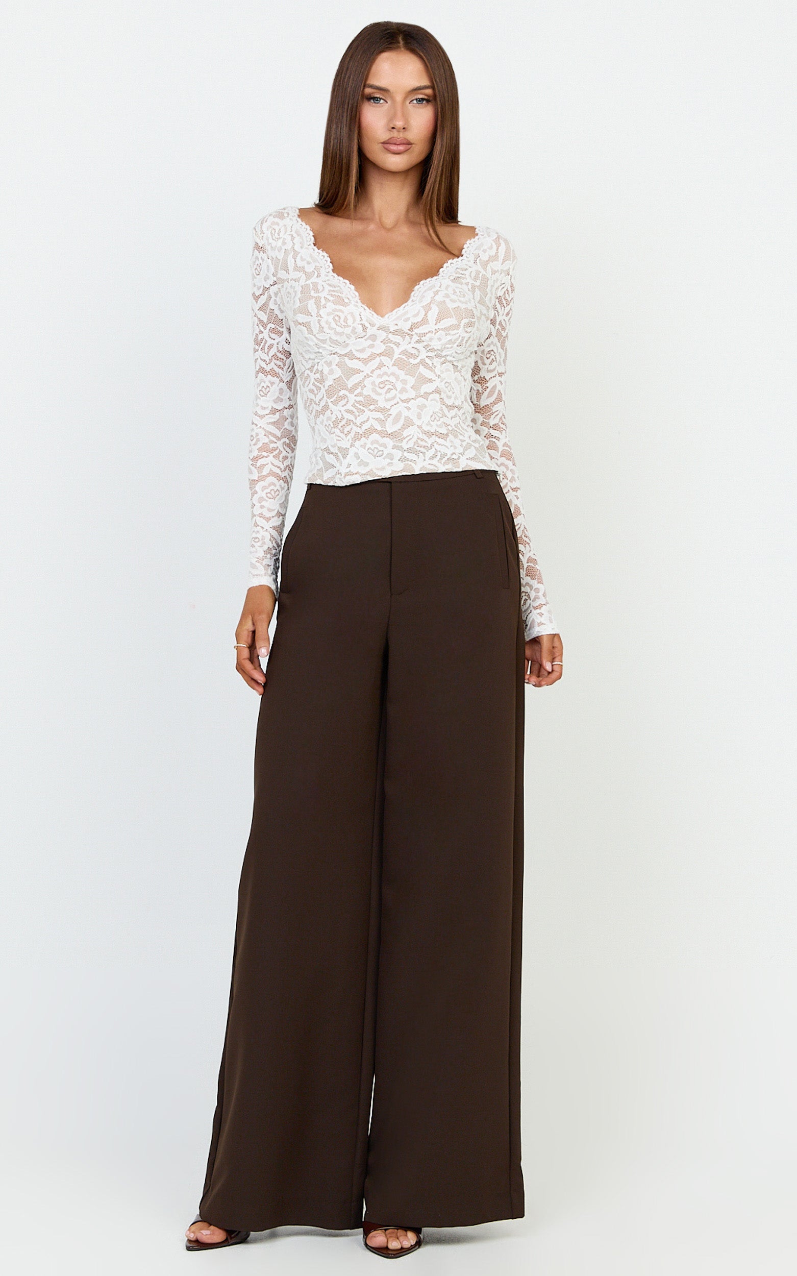 Marlowe Top - V neck Long Sleeve Lace Top in White