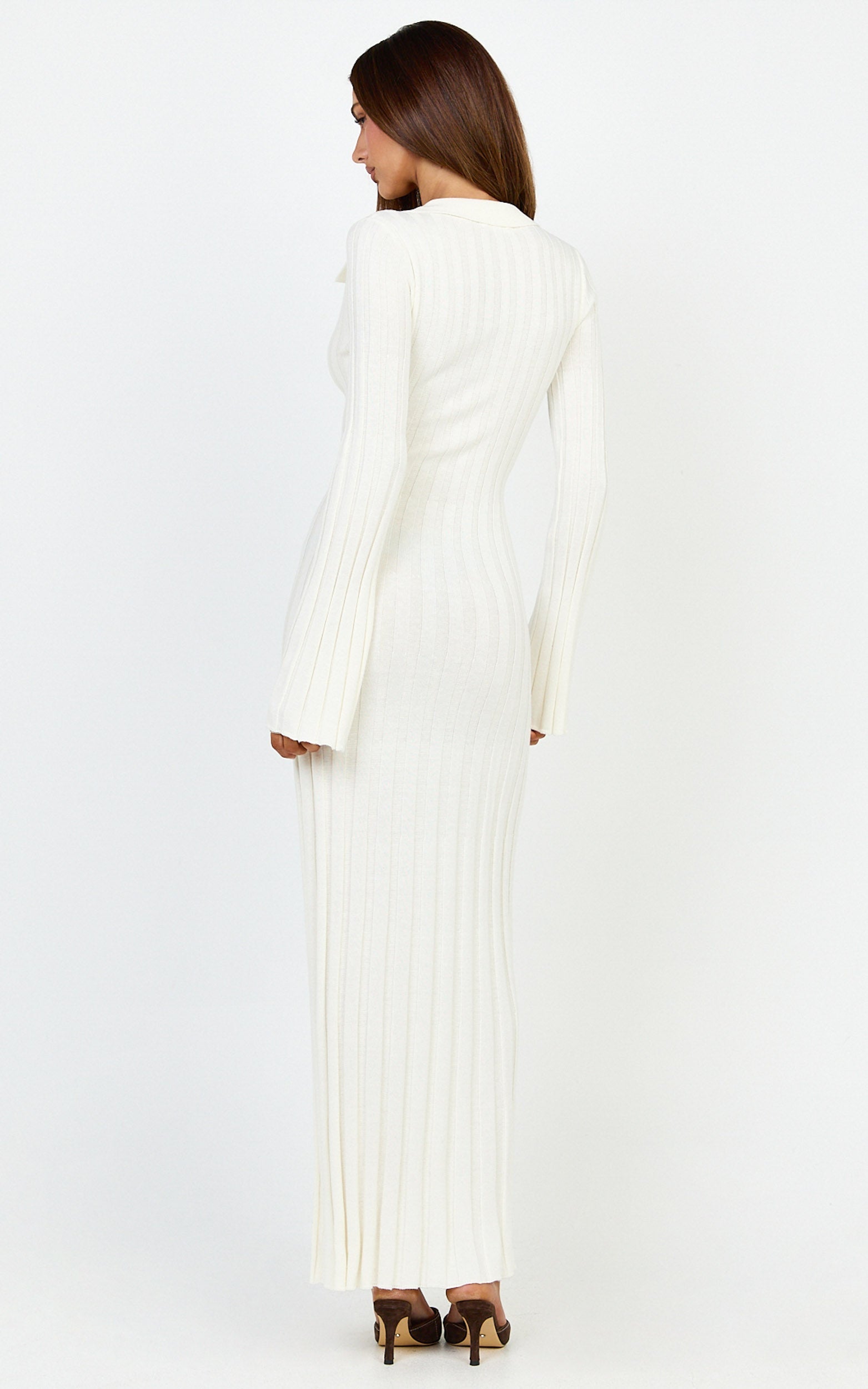Pamela Midi Dress - Ribbed Knit Poli Midi Dress in Off White