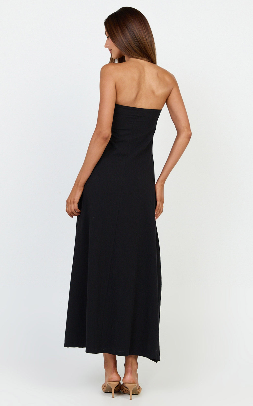 Emmie Midi Dress - Strapless Trapeze Dress in Black