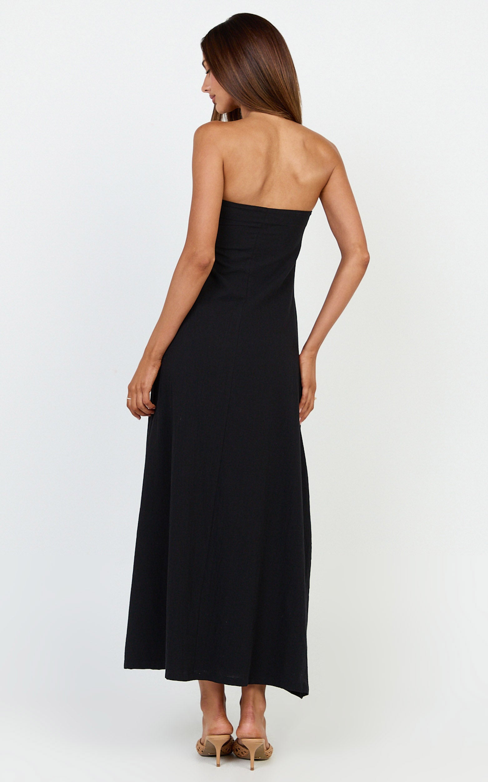 Emmie Midi Dress - Strapless Trapeze Dress in Black