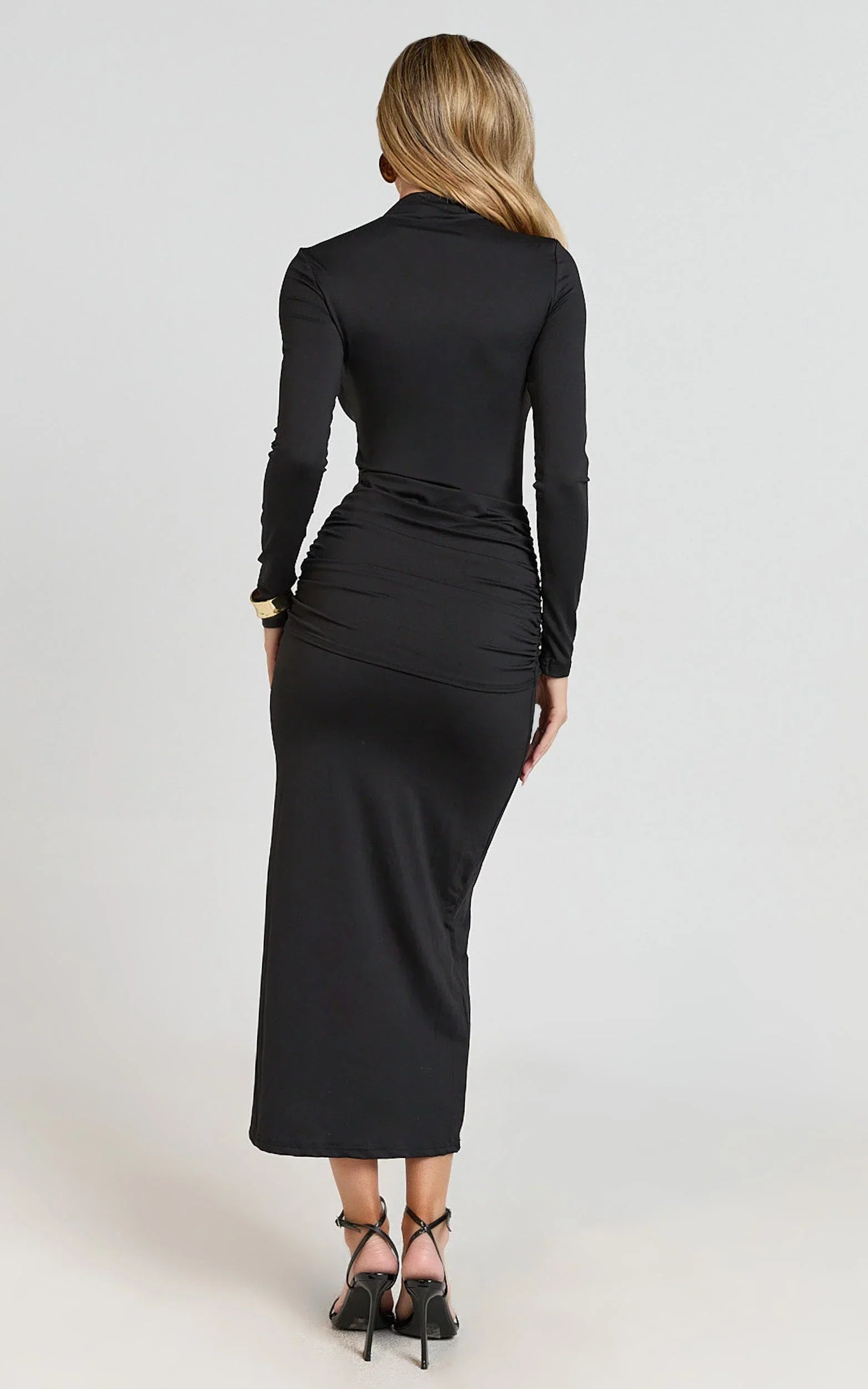 Amelita Midi Dress - Long Sleeve Knot Detail Dress in Black