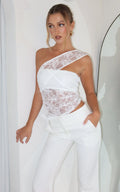 Rosie Top - Asymmetrical Lace Panel Top in White