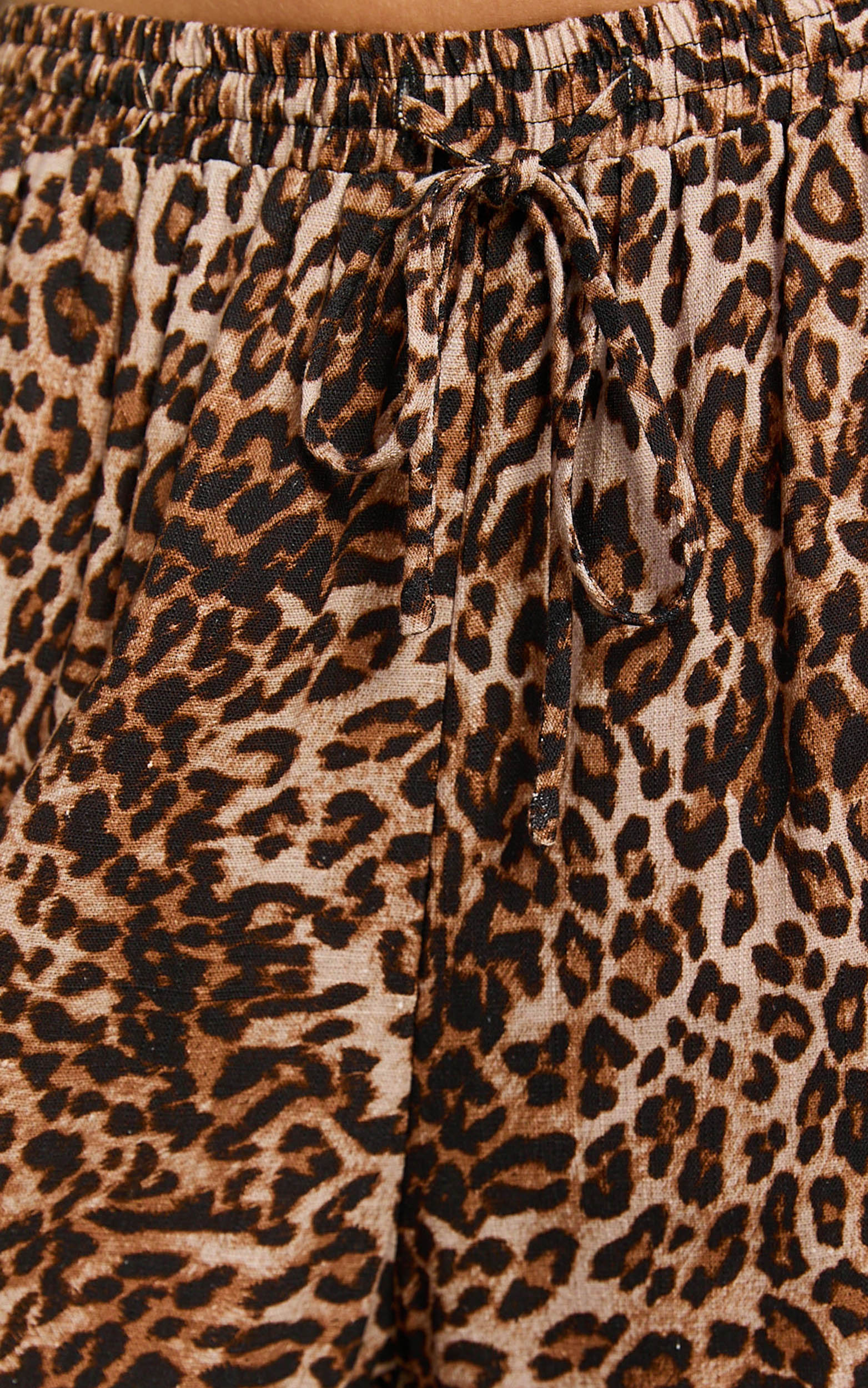 Lopez Linen Blend Pants - Elasticated Straight Leg Pants in Tonal Leopard Print