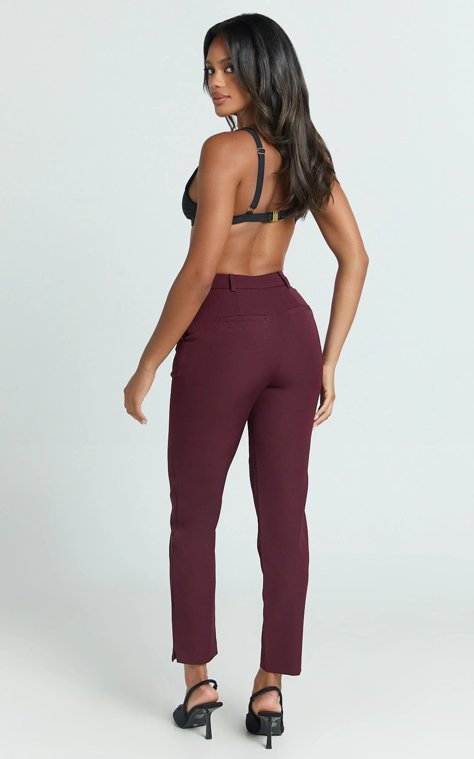 Hermie Pants - High Waisted Cropped Tailored Pants in Wine