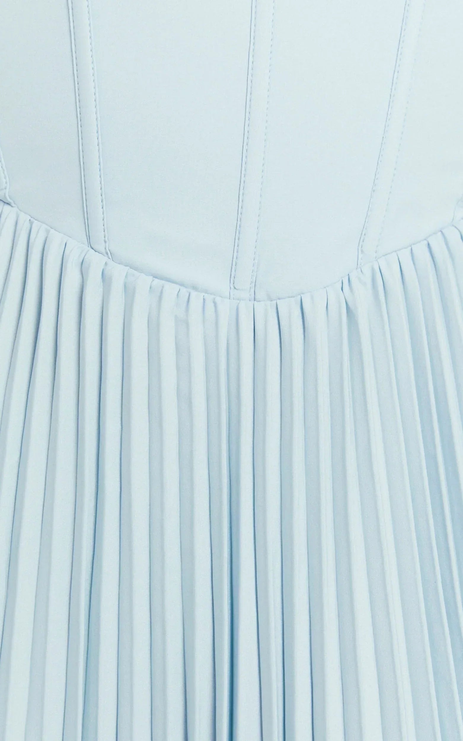 Loretta Midi Dress - Lace Up Back Bustier Pleated Dress in Light Blue