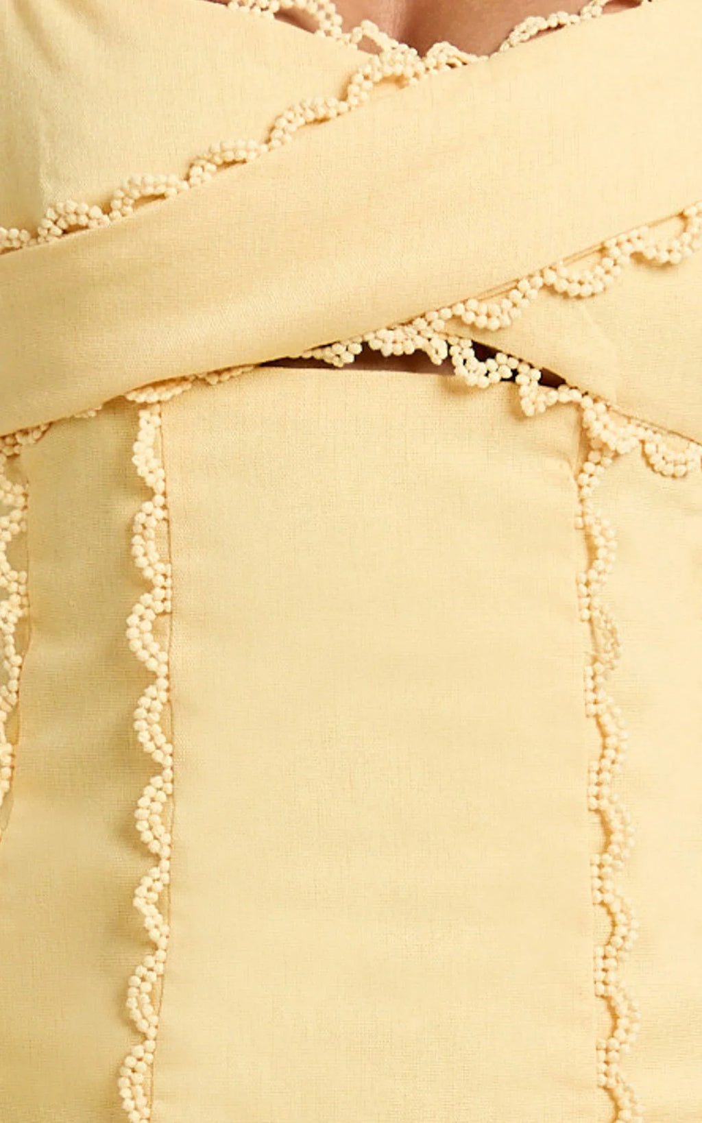 Gigi Mini Linen Blend Dress - Sweetheart Tie Back Scallop Detail Dress in Butter