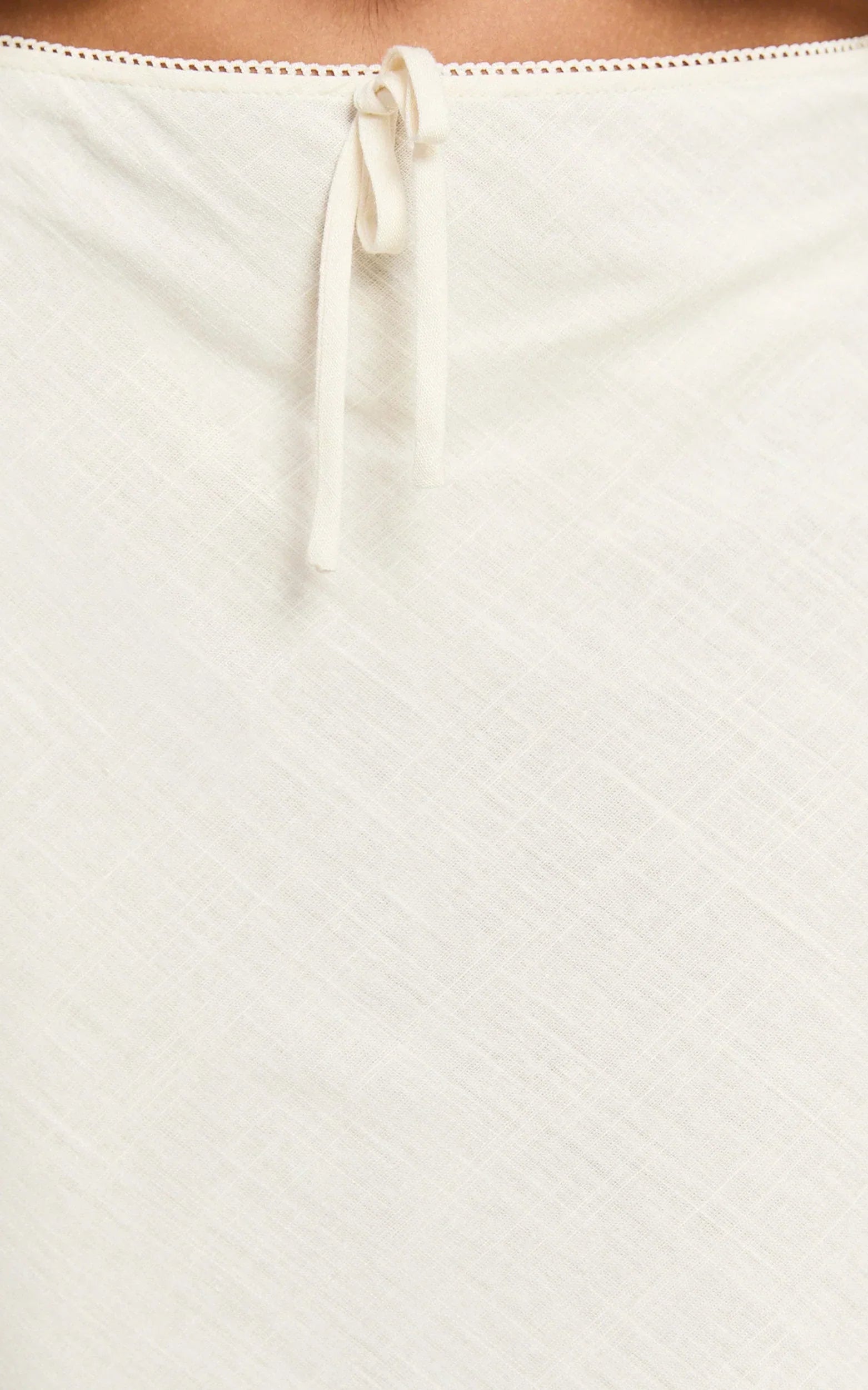 Polly Midi Skirt - Linen Low Waisted Front Bow Slip Skirt in Stone