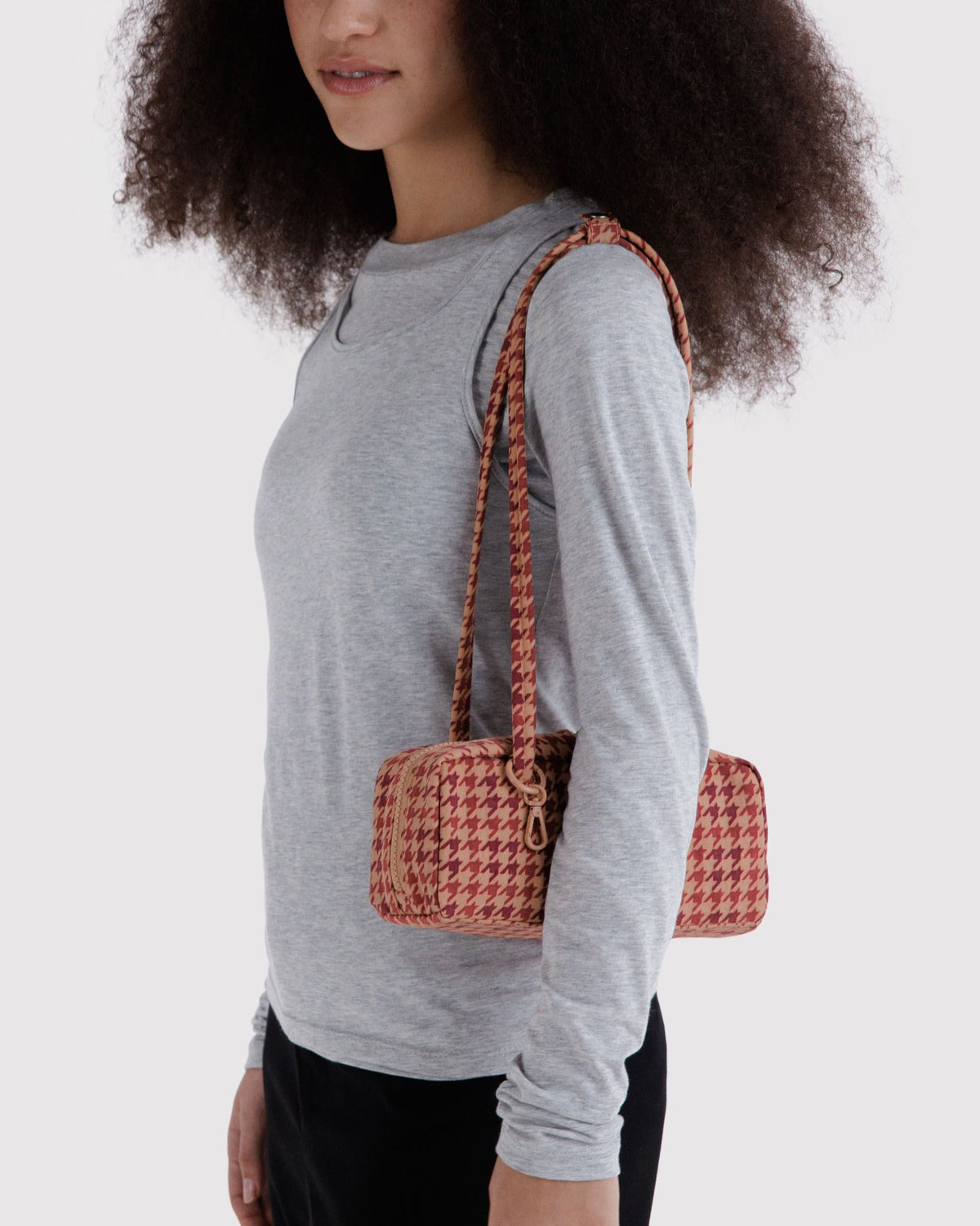 Small Nylon Bowler Bag - Tan Houndstooth - image 2