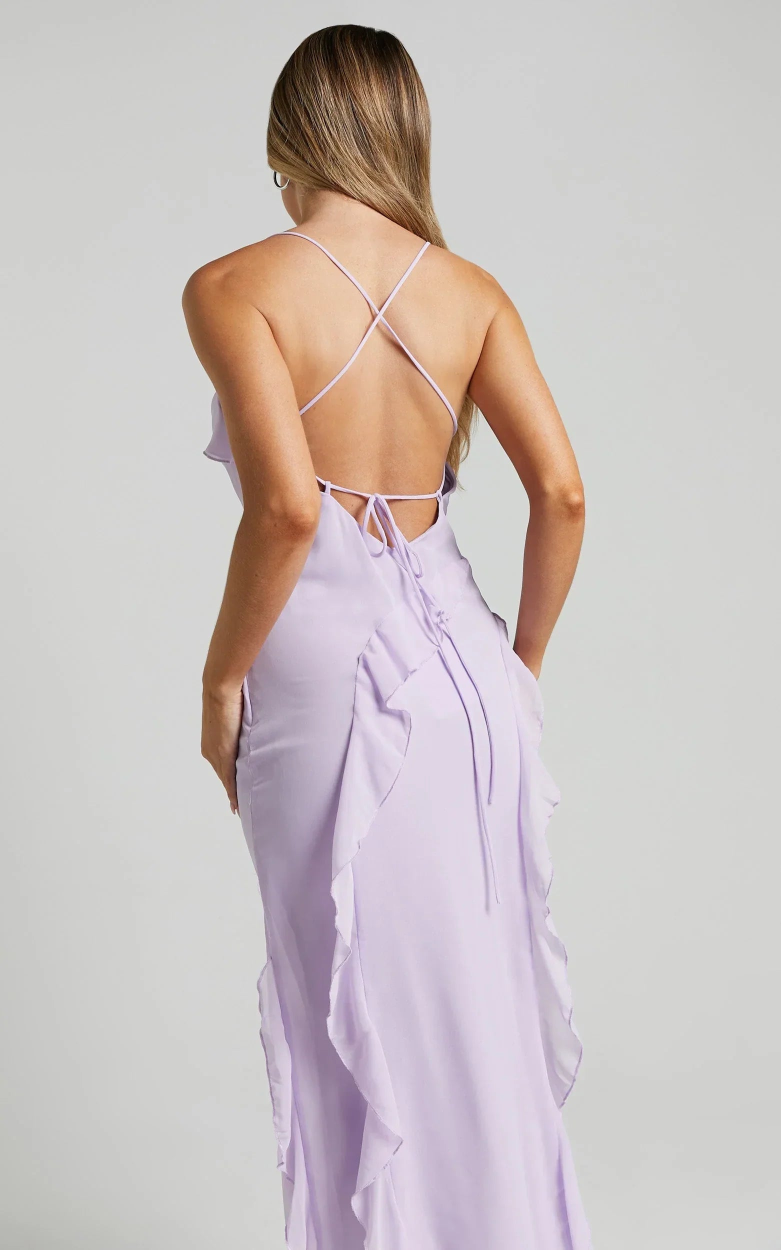 Connie Midi Dress - Ruffle Detail Dress in Lilac