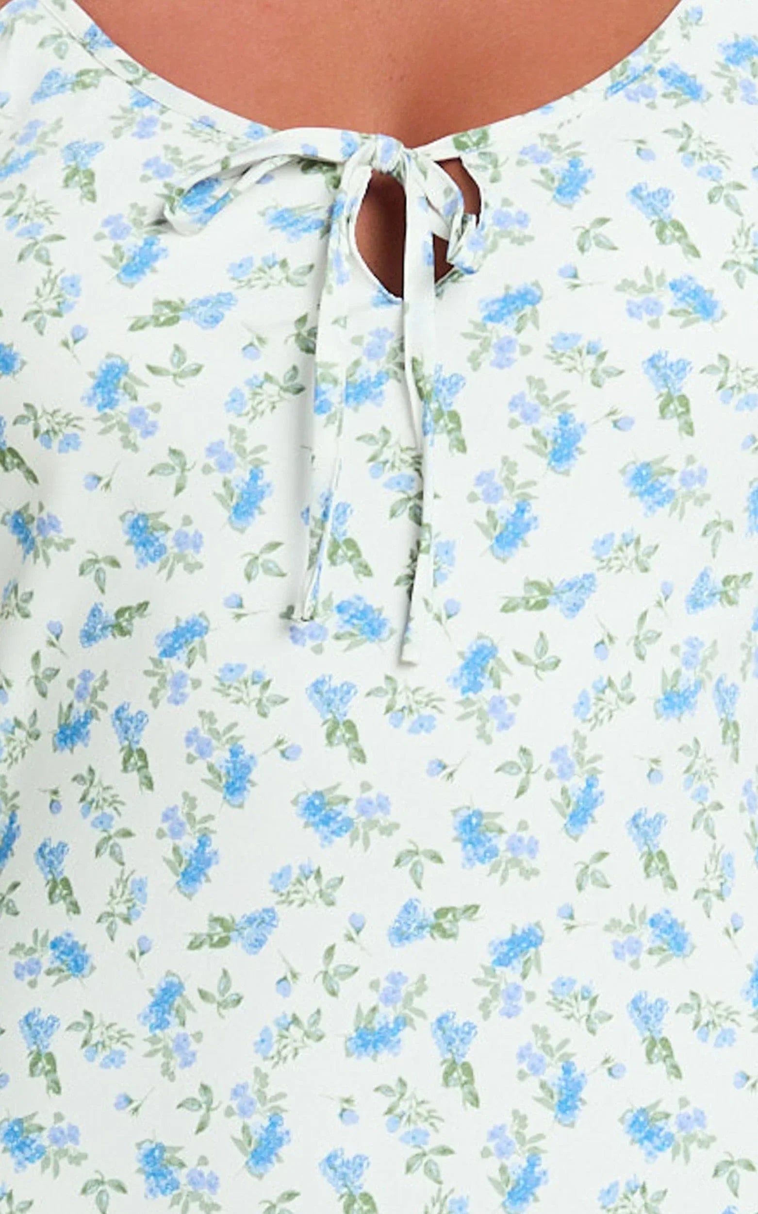 Owen Maxi Dress - Strappy Scoop Neck Tie Front Bias Skirt Dress in Blue Ditsy Floral