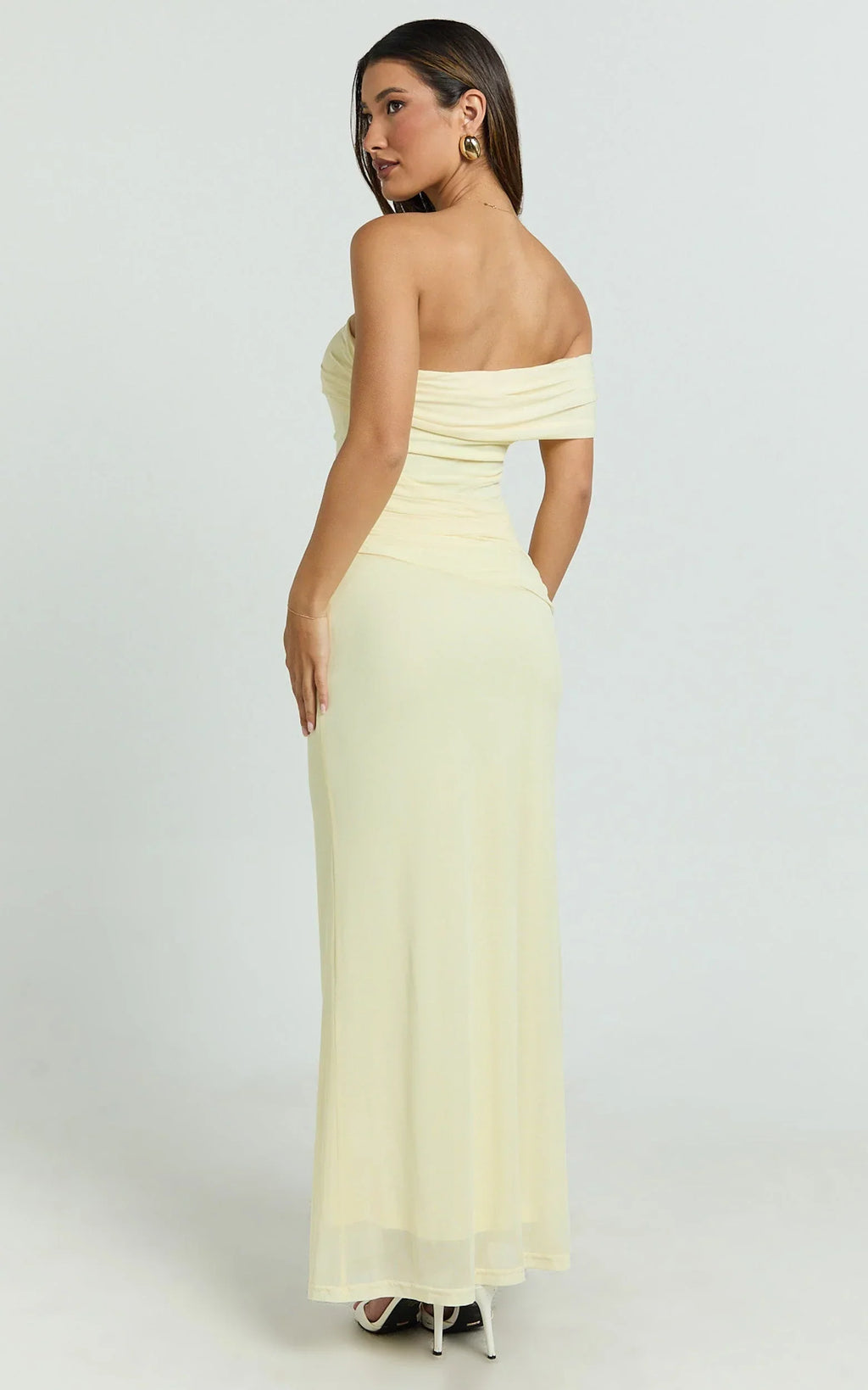 Jerlie Maxi Dress - One Shoulder Mesh Dress in Lemon