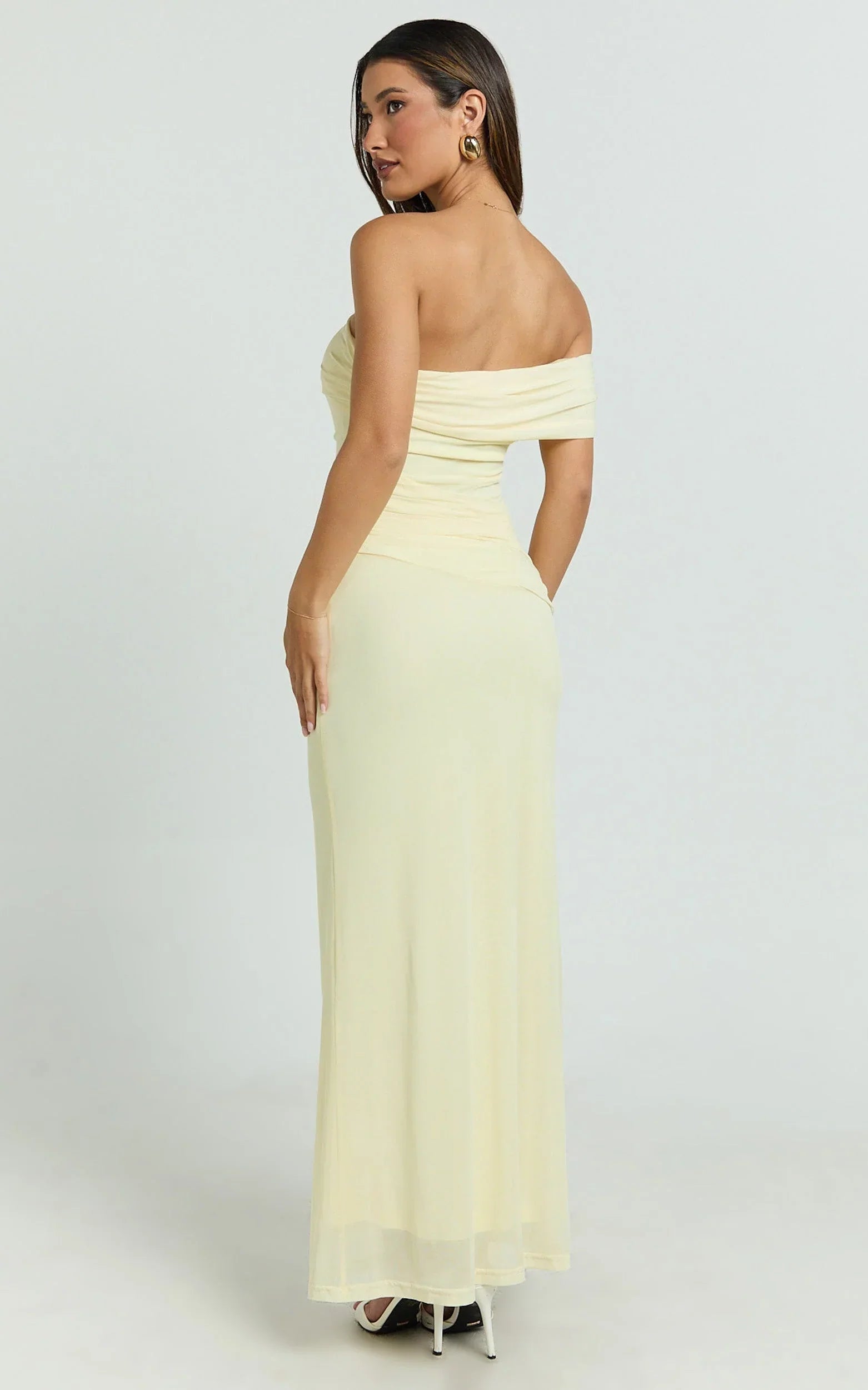 Jerlie Maxi Dress - One Shoulder Mesh Dress in Lemon