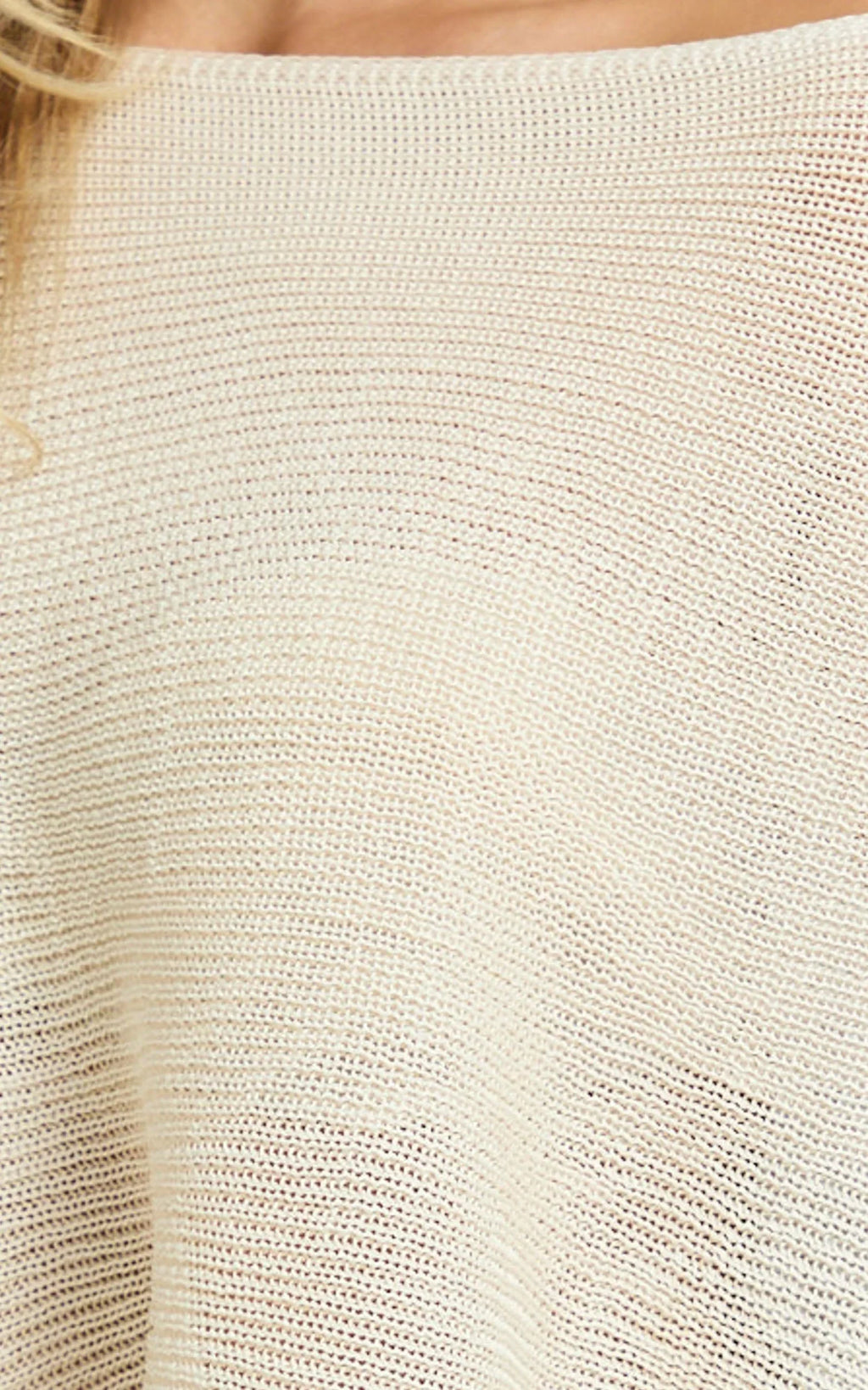 Amarie Top - Sheer Knit Off Shoulder Cape Top in Cream