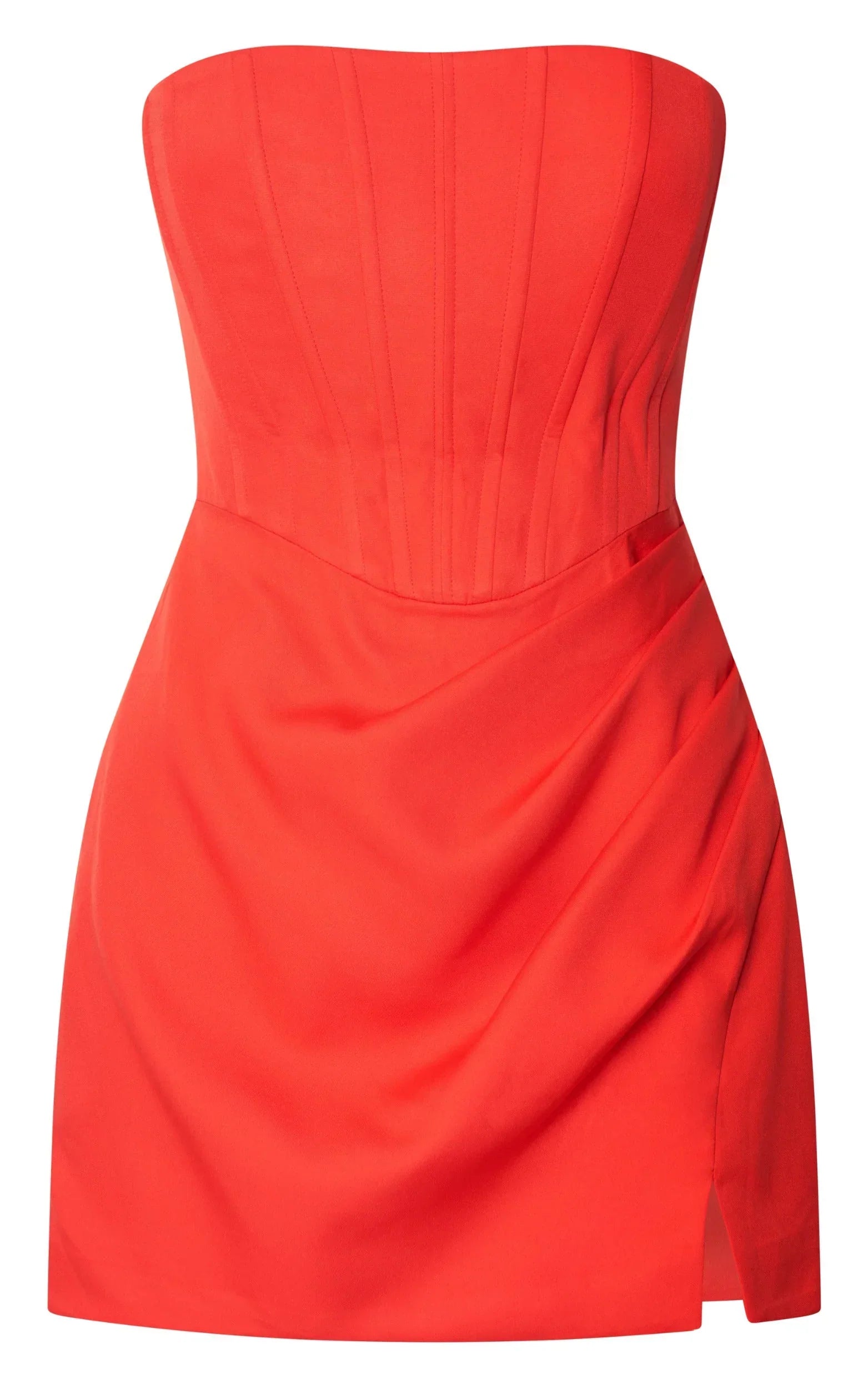 Avery Mini Dress - Strapless Corset Bodice Draped Dress in Orange