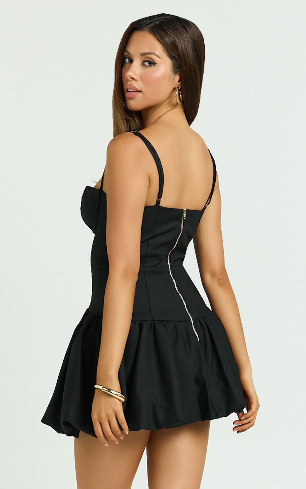 Kacey Mini Dress - Textured Drop Waist Bubble Hem Dress in Black