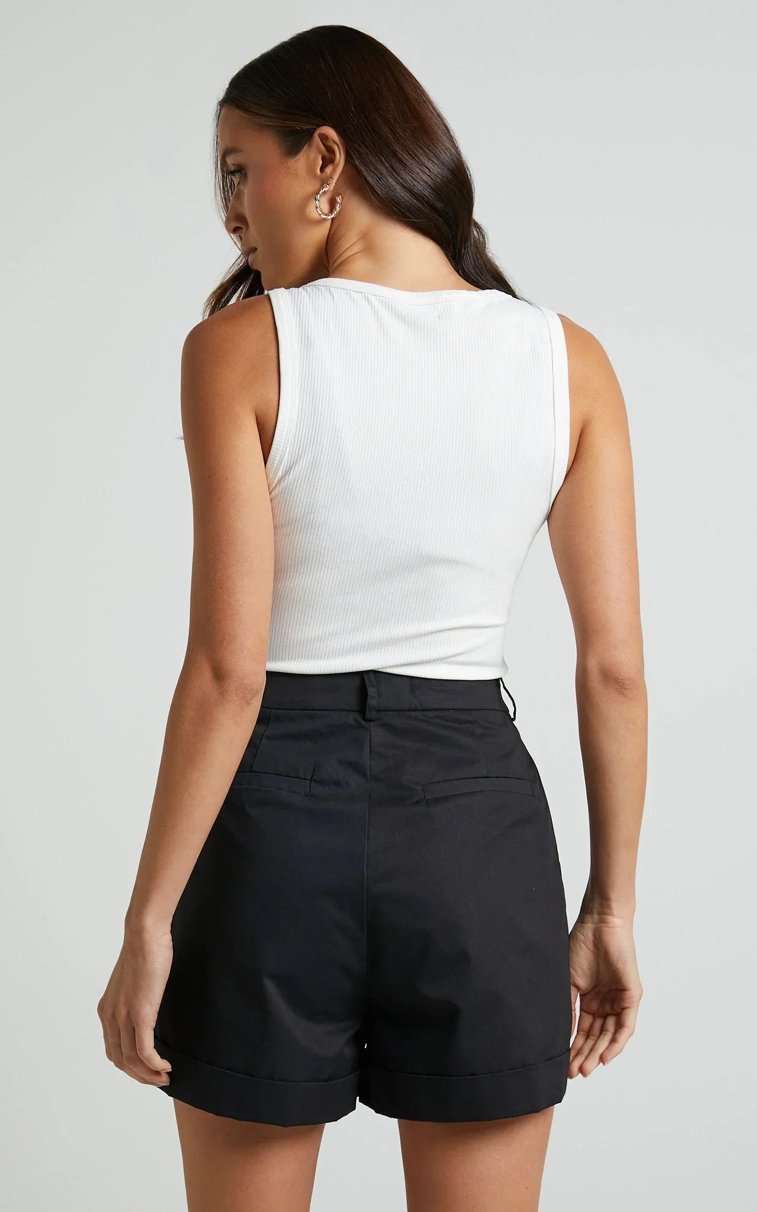 Khaimy Shorts - High Waisted Cuffed Shorts in Black
