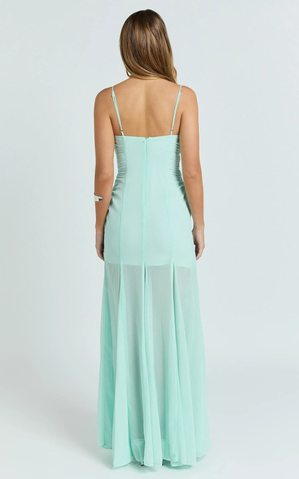 Hudgens Maxi Dress - Georgette Godet Panel Dress in Mint