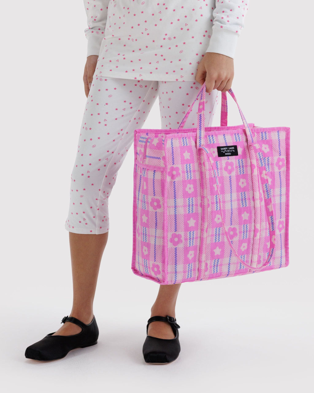 Large Nylon Market Bag - Market Plaid Pink - image 5