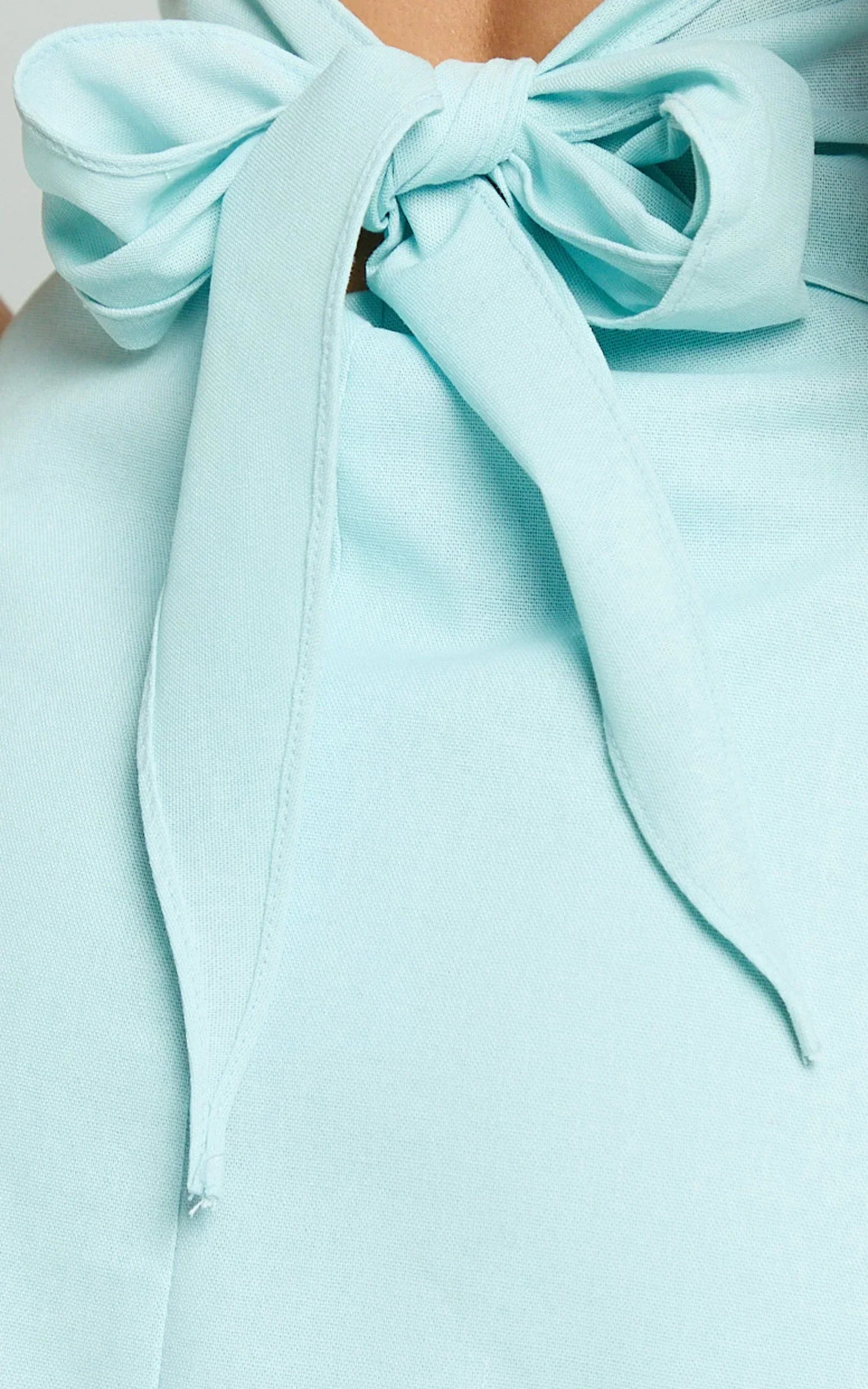 Sammie Mini Dress - Backless Halter Neck Linen Dress in Blue