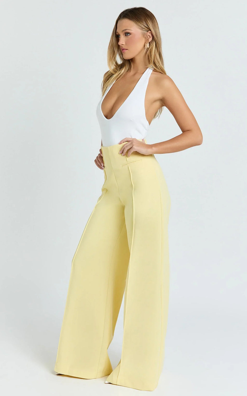 Kate Pants - High Waisted Wide Leg Pants in Lemon