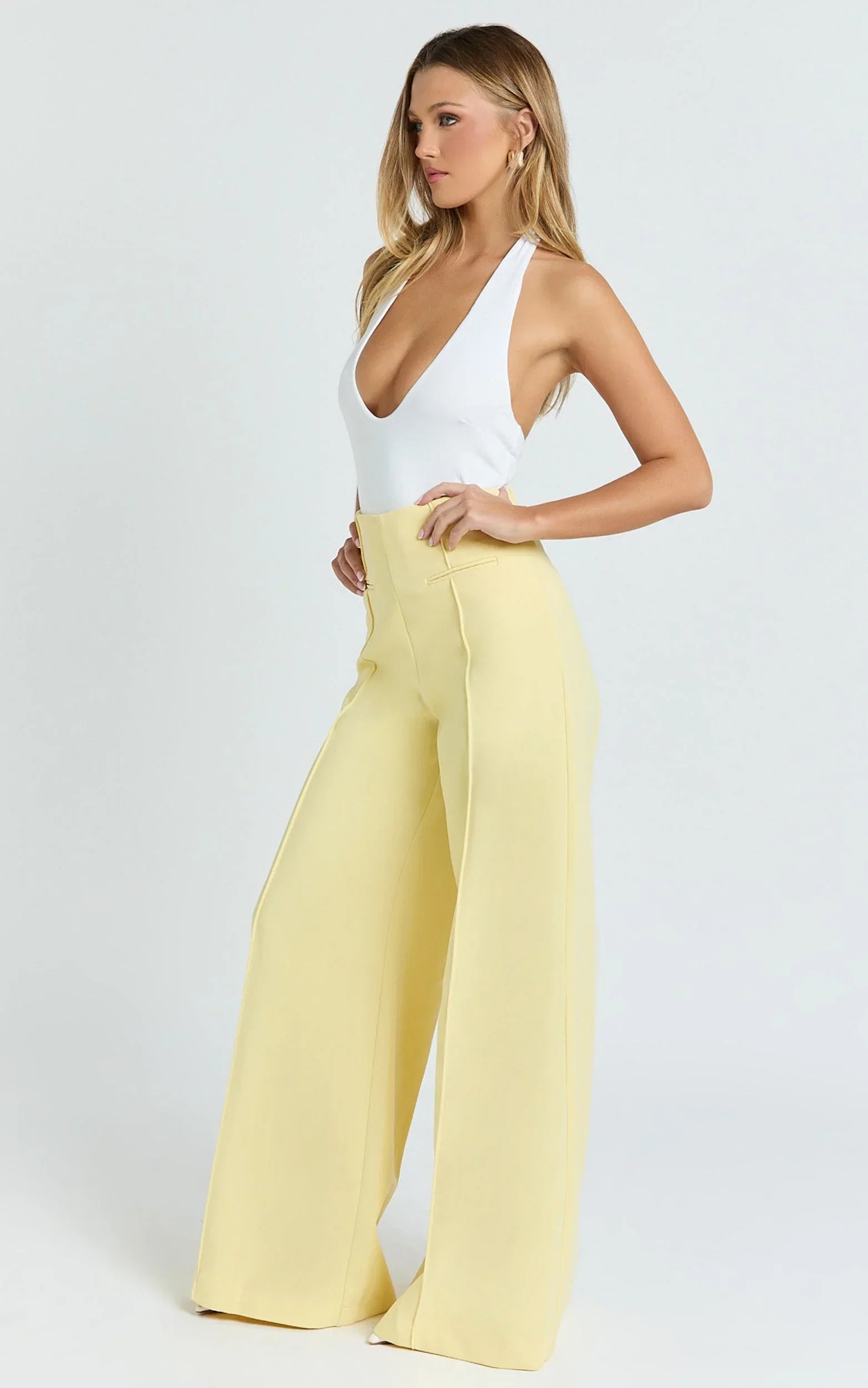 Kate Pants - High Waisted Wide Leg Pants in Lemon