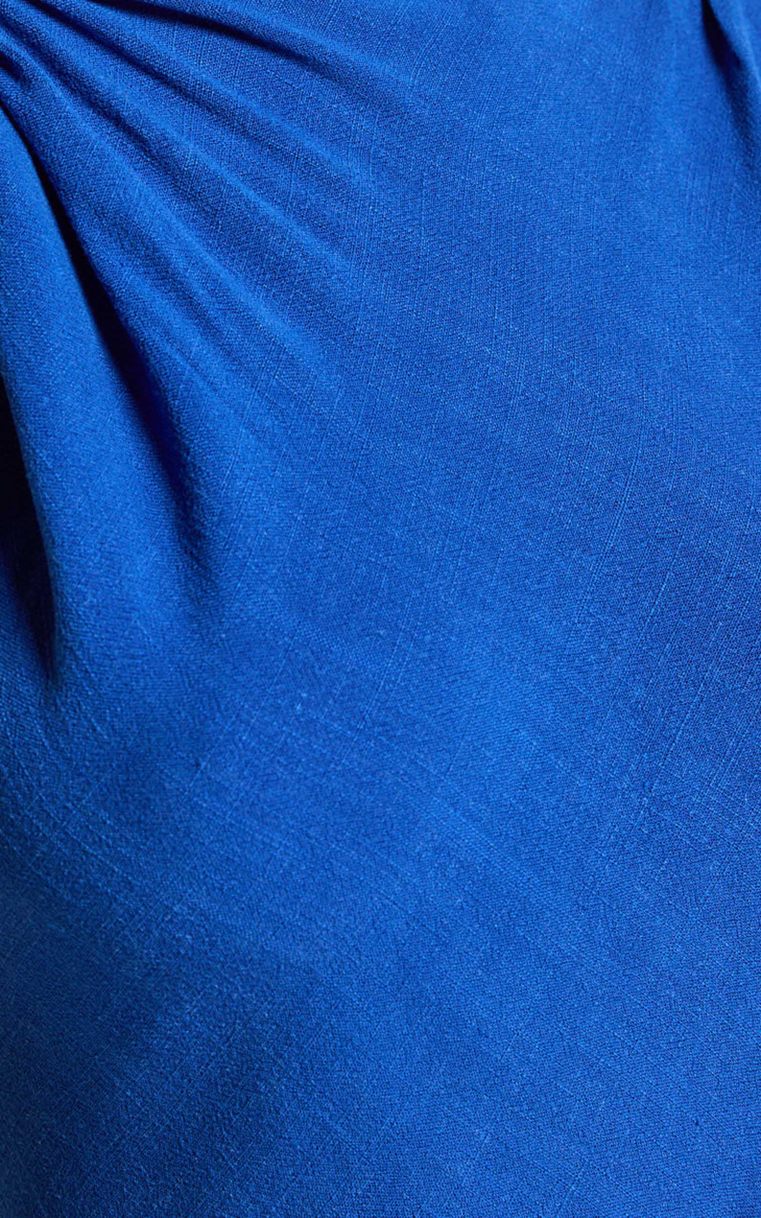 Jessenia Midi Dress - Linen High Neck Dress in Cobalt