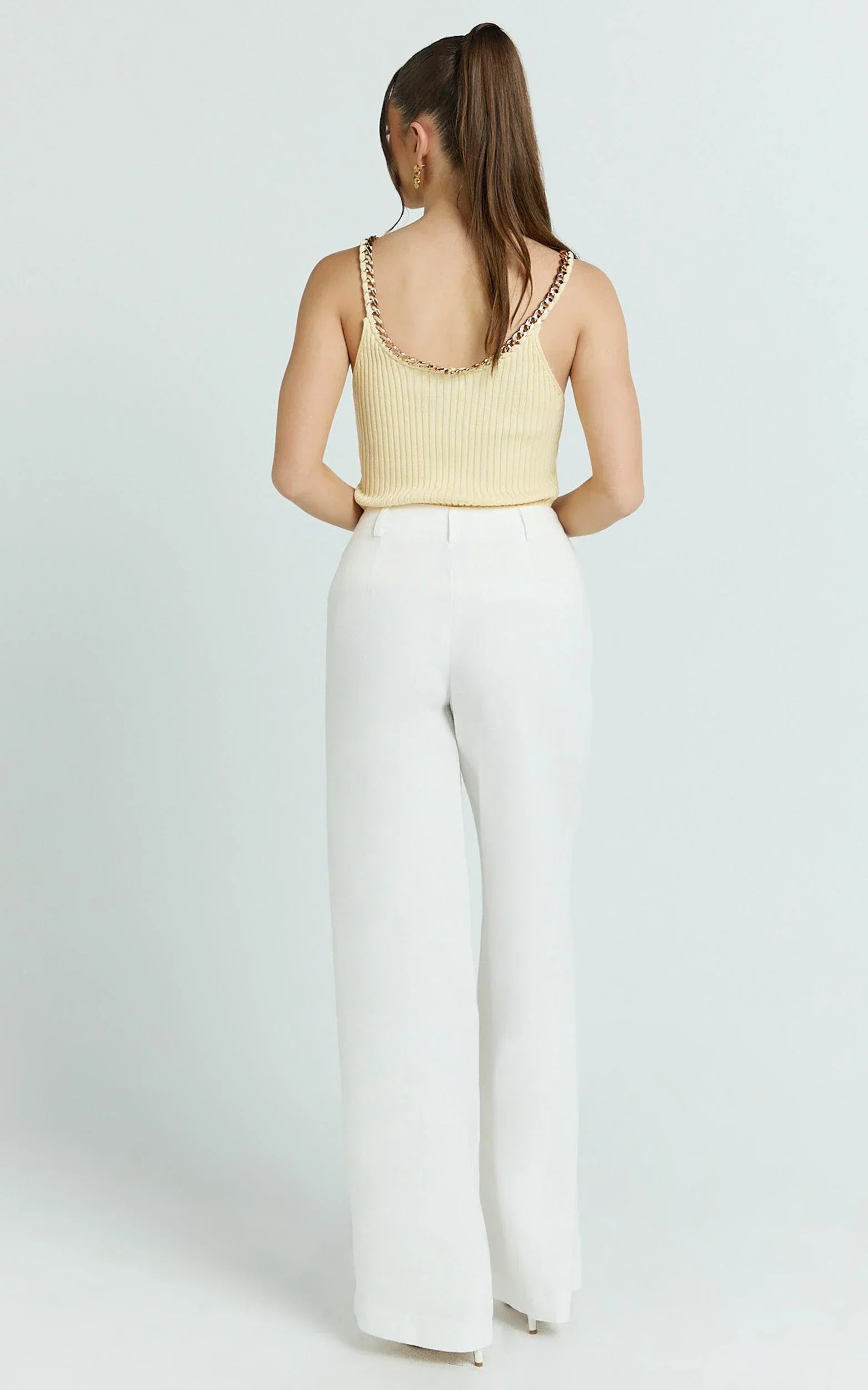 Evie Pants - Mid Rise Wide Leg Linen Blend Tailored Pants in White