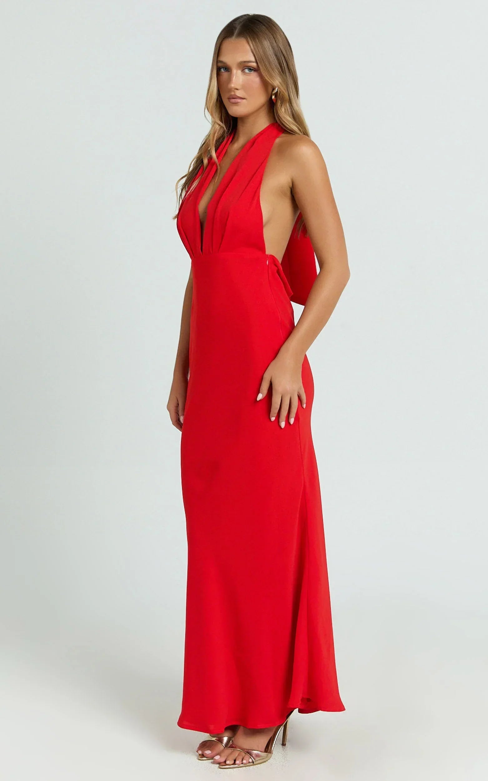 Farrah Maxi Dress - Halter Neck Dress in Red