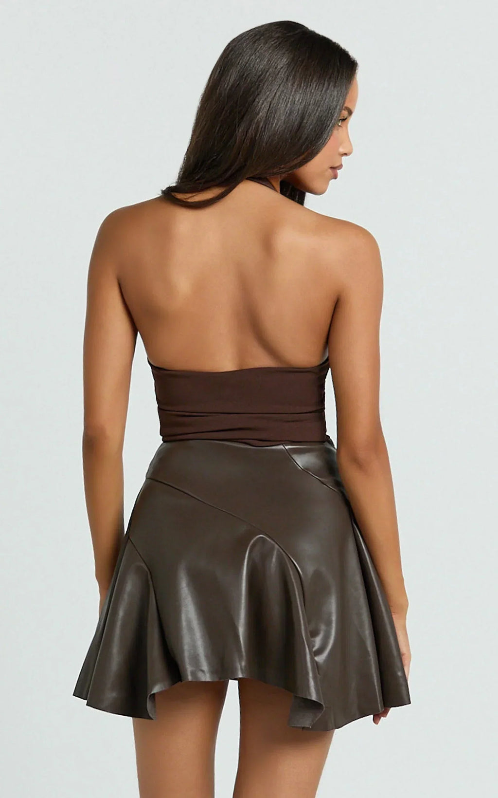 Gwen Mini Skirt - Circular Cut Panel Fit And Flare Skirt in Chocolate