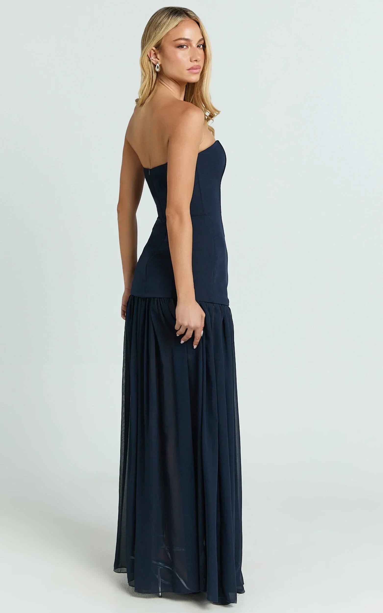 Jocelyn Maxi Dress - Strapless Ruched Fit And Flare Dress in Navy