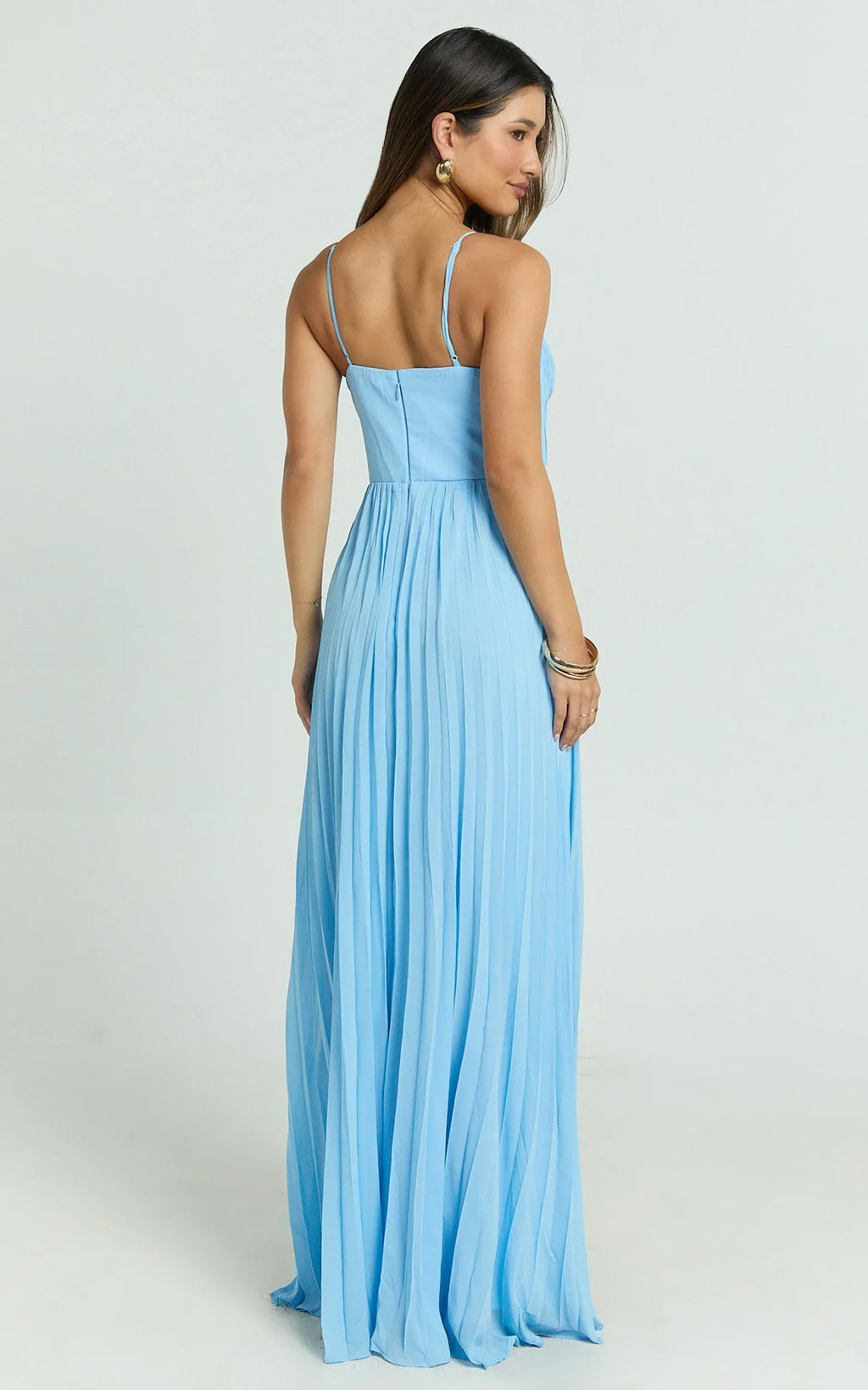 Dannika Maxi Dress - Blue Pleated Dress in Blue