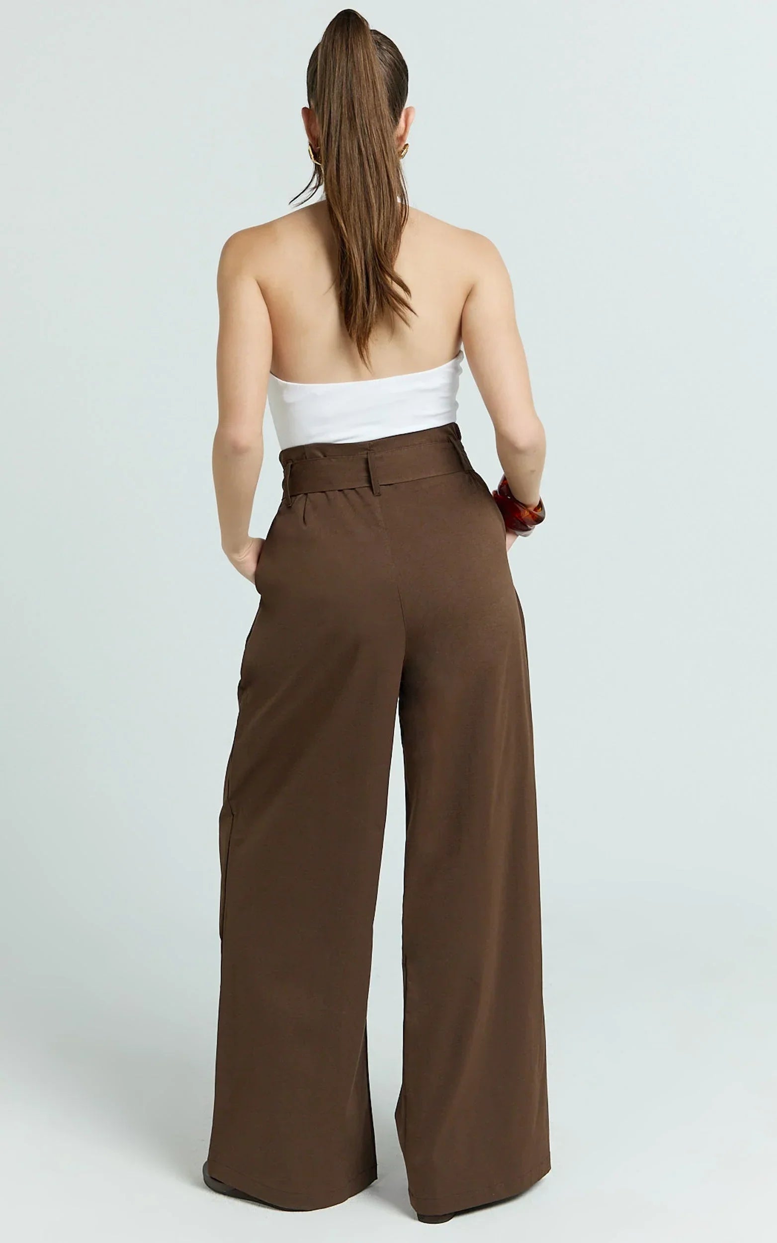 Aria Pants - Low Waisted Wide Leg Pants in Chocolate