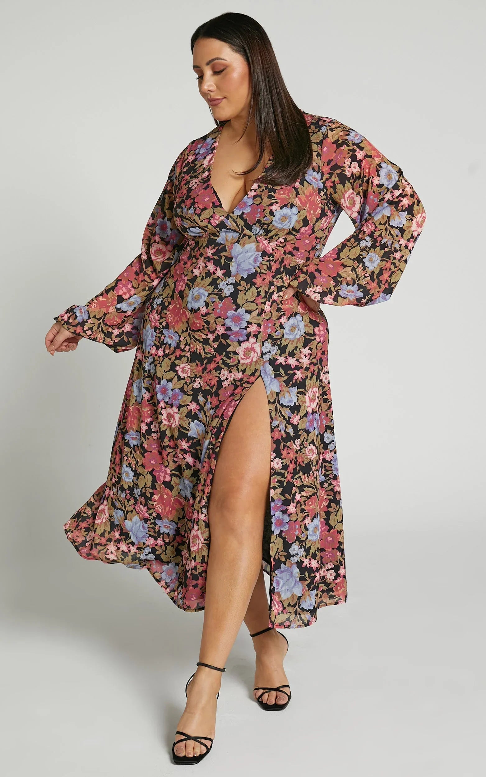 Henny Midi Dress - Long Sleeve Split Dress in Dusk Floral
