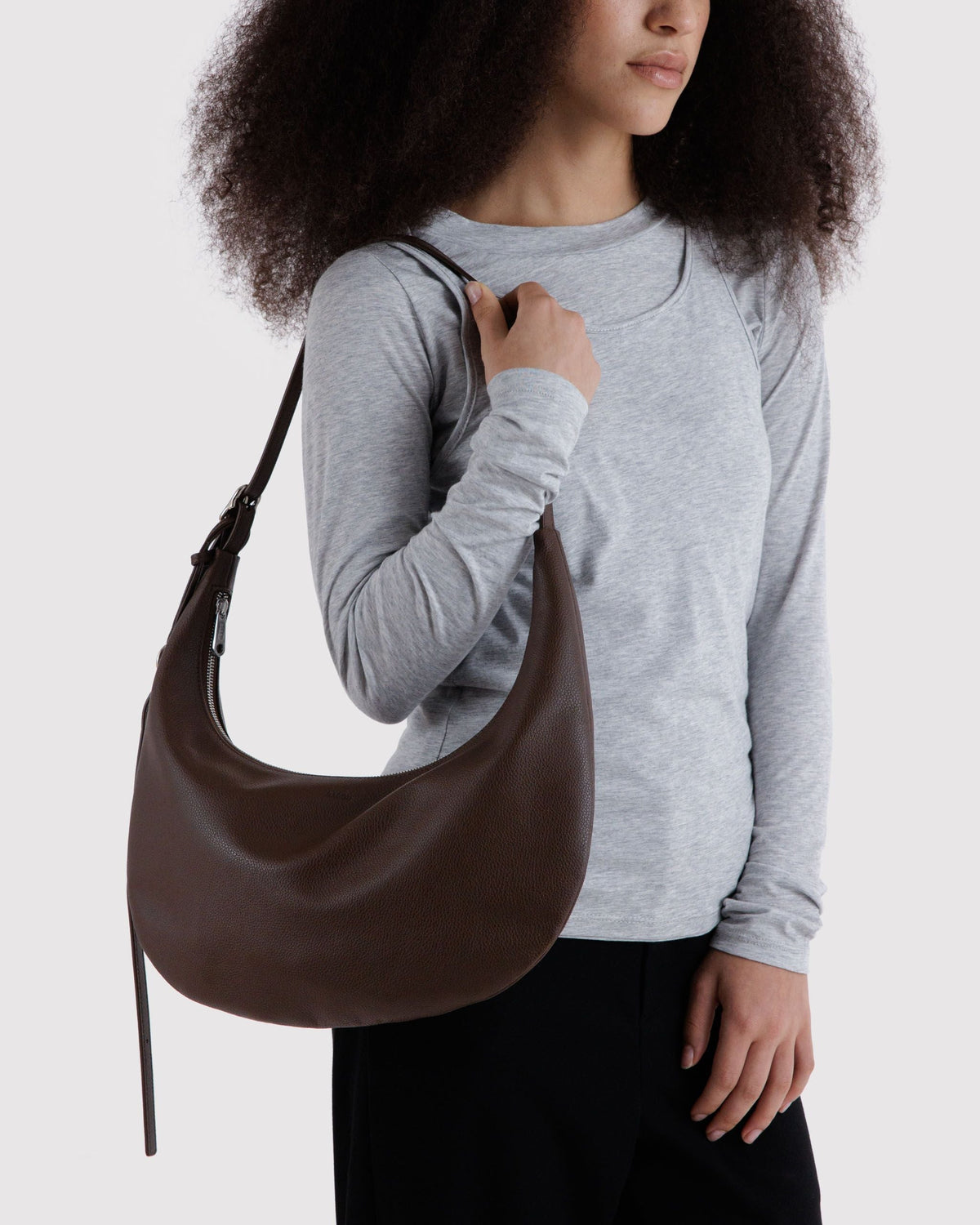 Medium Recycled Leather Flat Crescent - Brown - image 2
