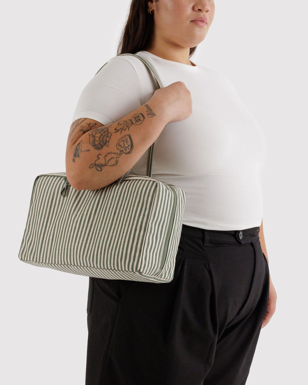 Medium Nylon Bowler Bag - Sage Stripe - image 2