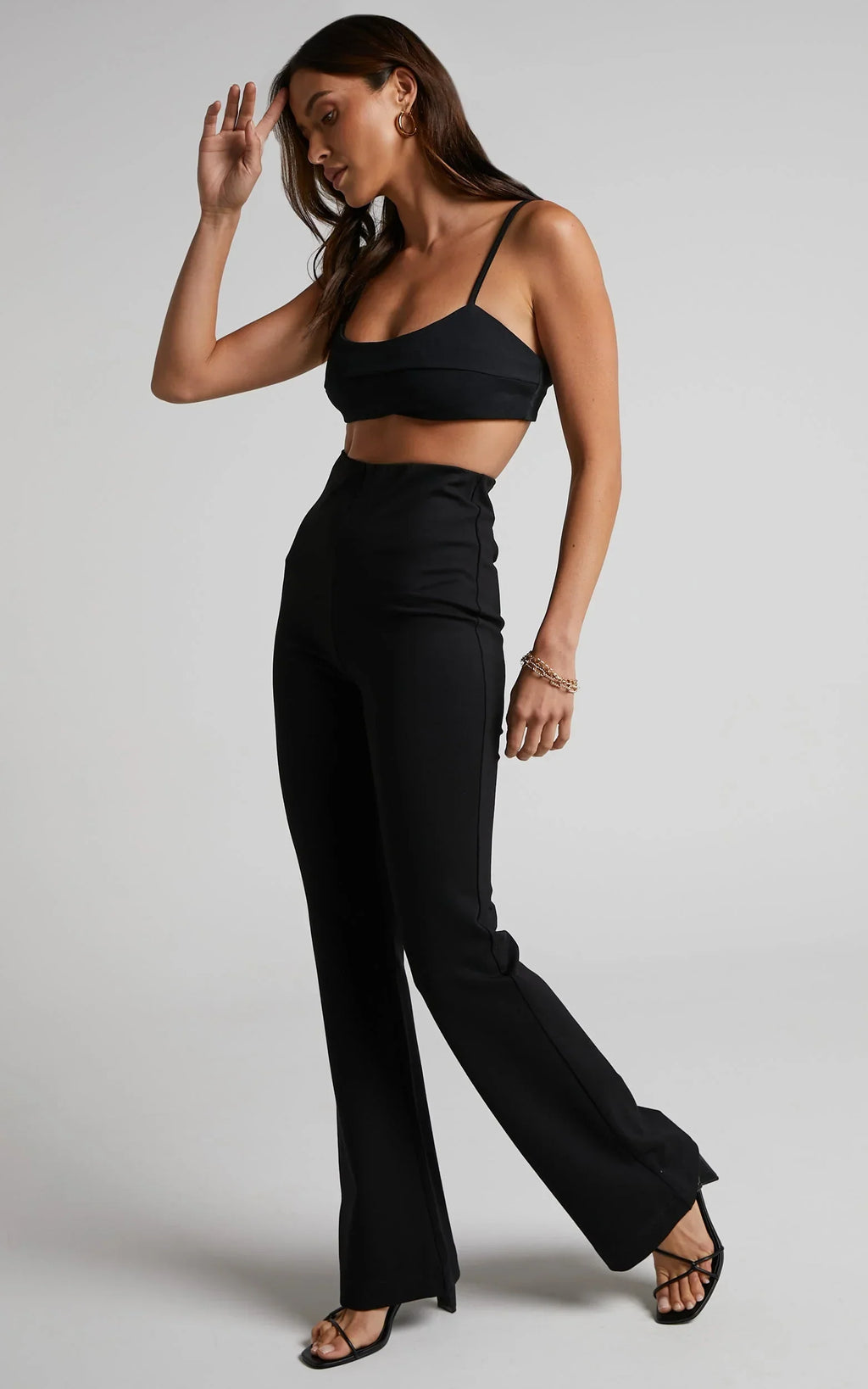 Hermina Pants - High Waisted Ponte Flare Pants in Black